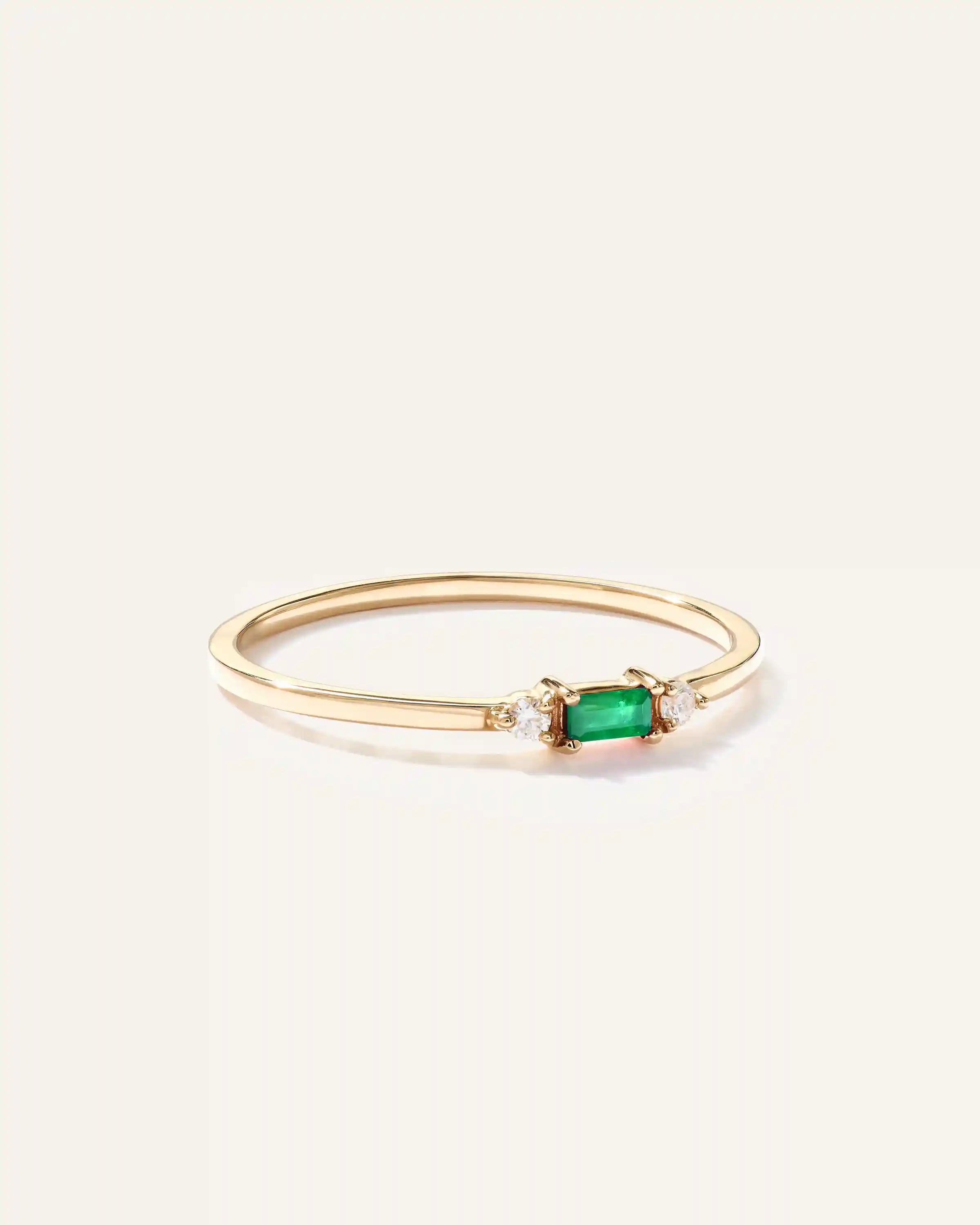 14k Gold Baguette Gemstone with Diamonds Ring