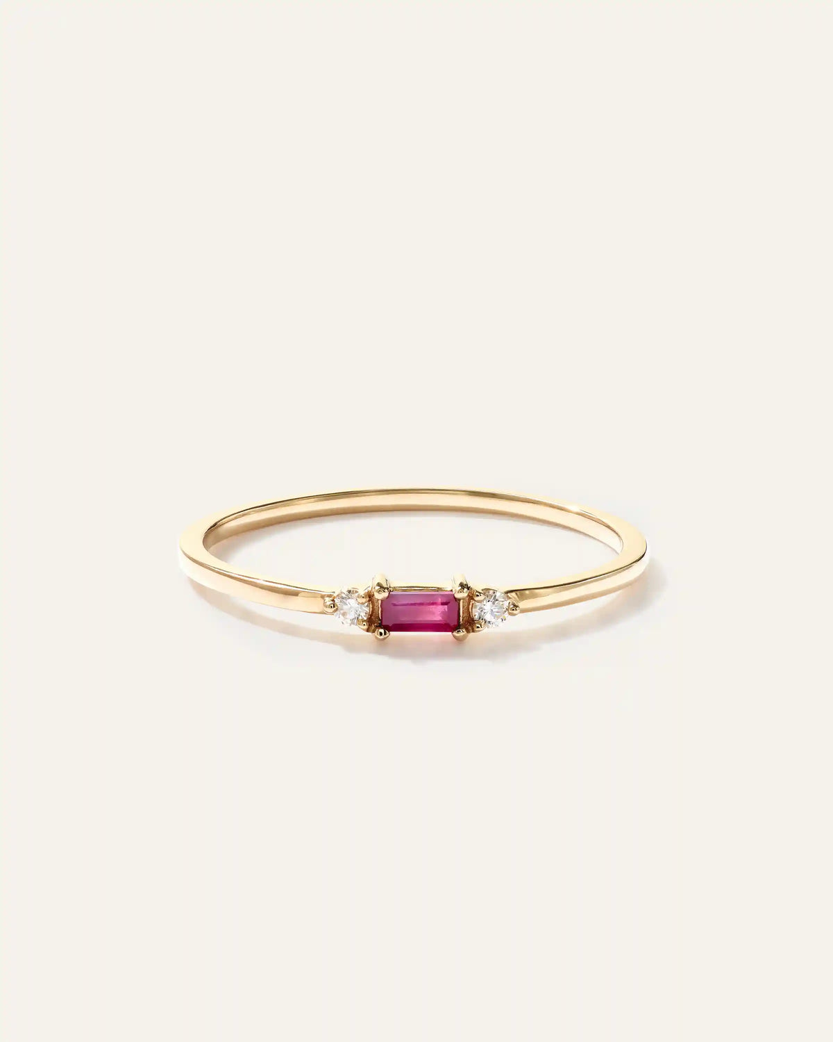 14k Gold Baguette Gemstone with Diamonds Ring
