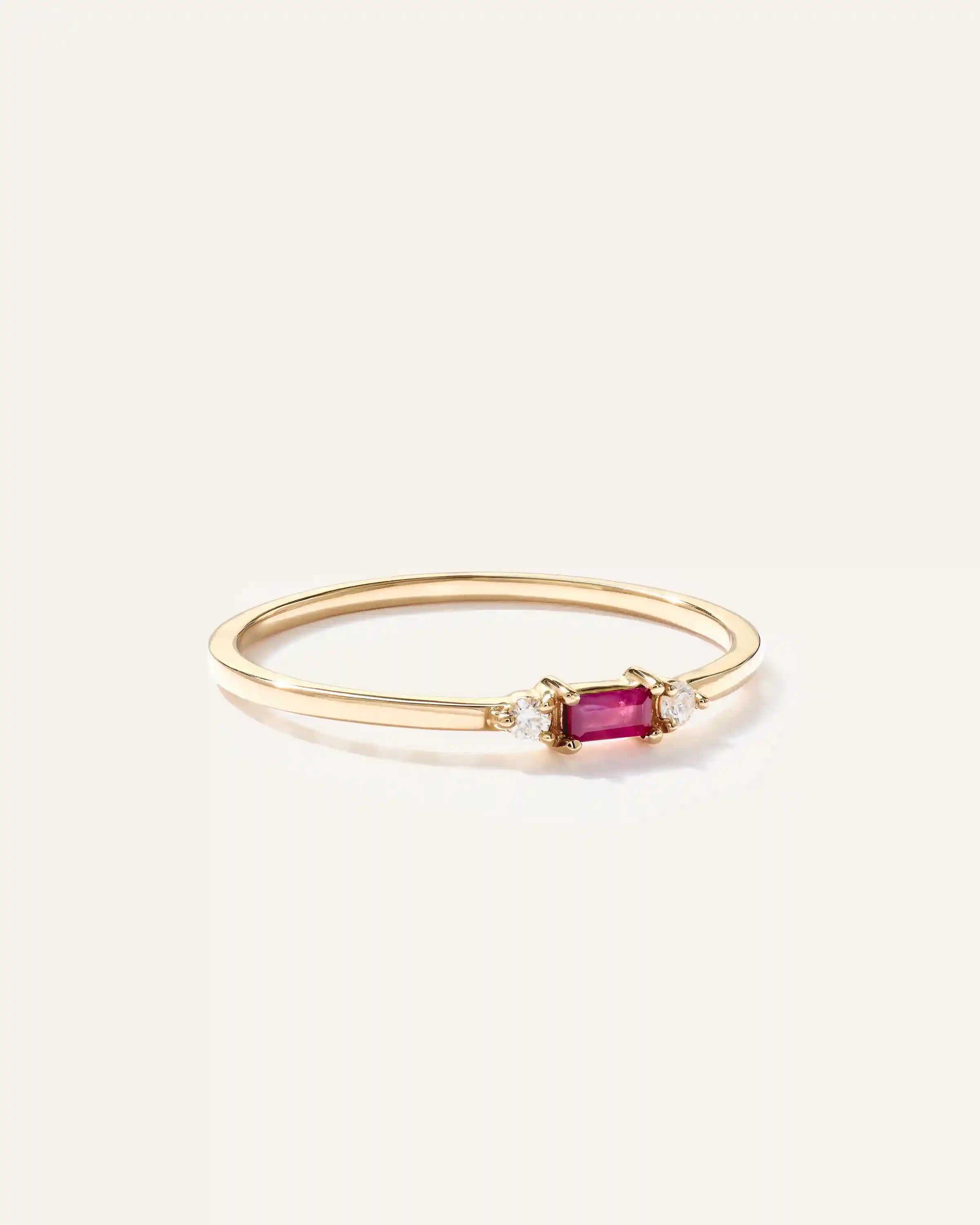 14k Gold Baguette Gemstone with Diamonds Ring