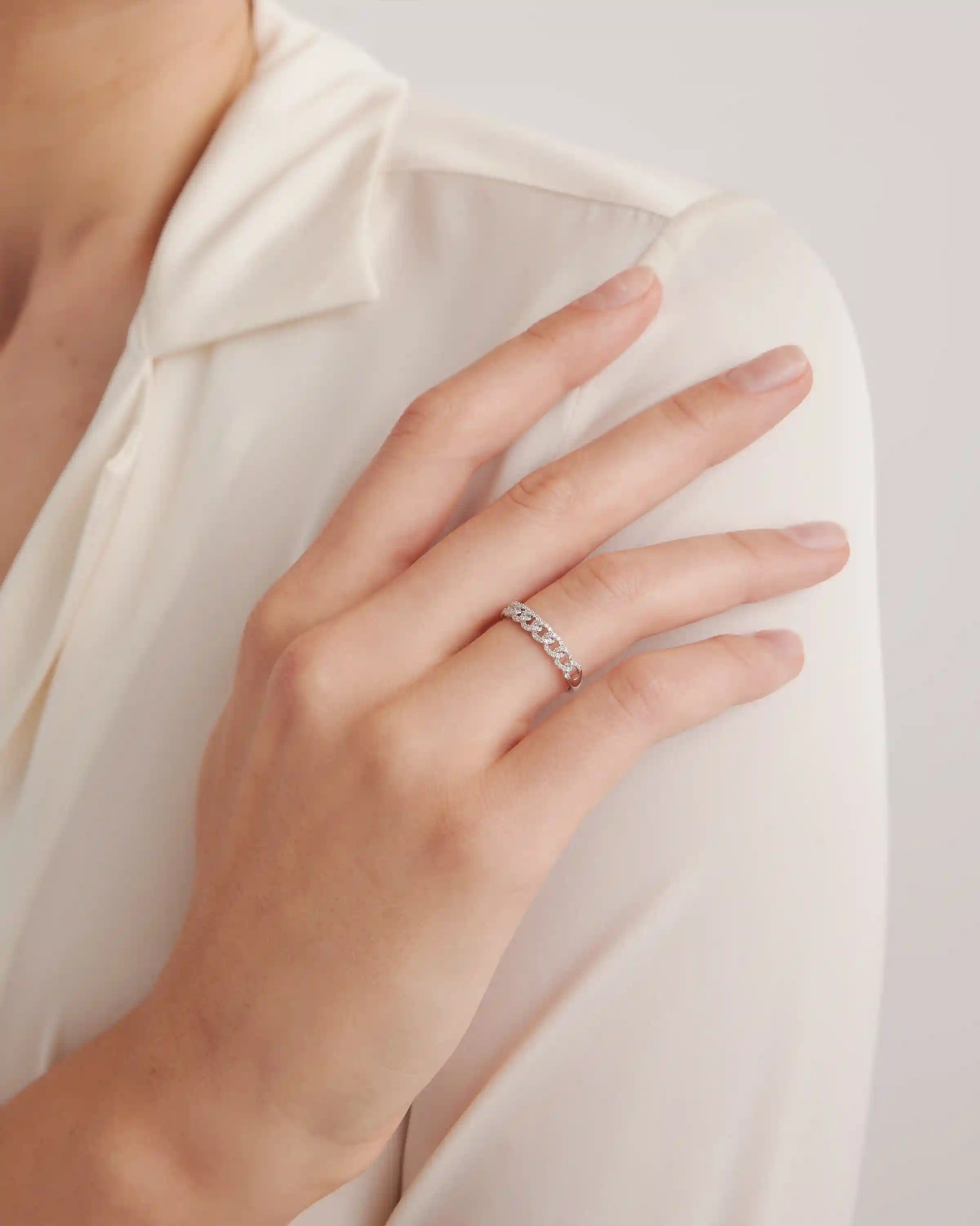 14K Gold Diamond Chain Ring