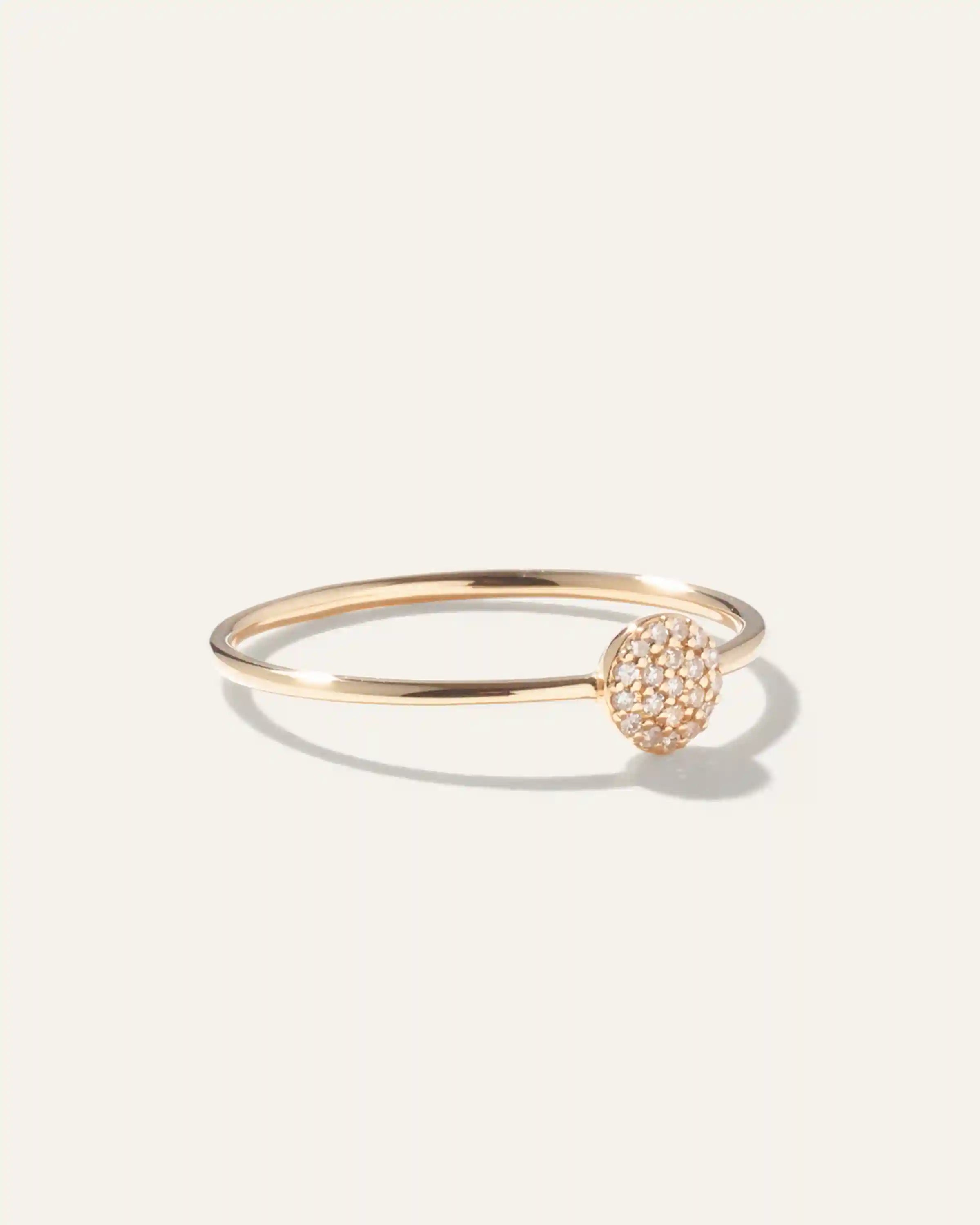 14K Gold Pave Diamond Round Disc Ring