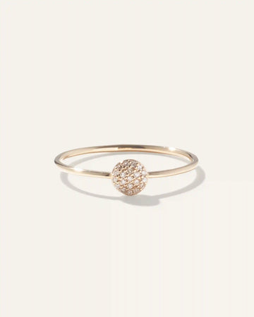 14K Gold Pave Diamond Round Disc Ring
