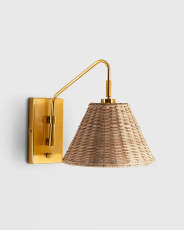 Articulating Sconce with Rattan Shade