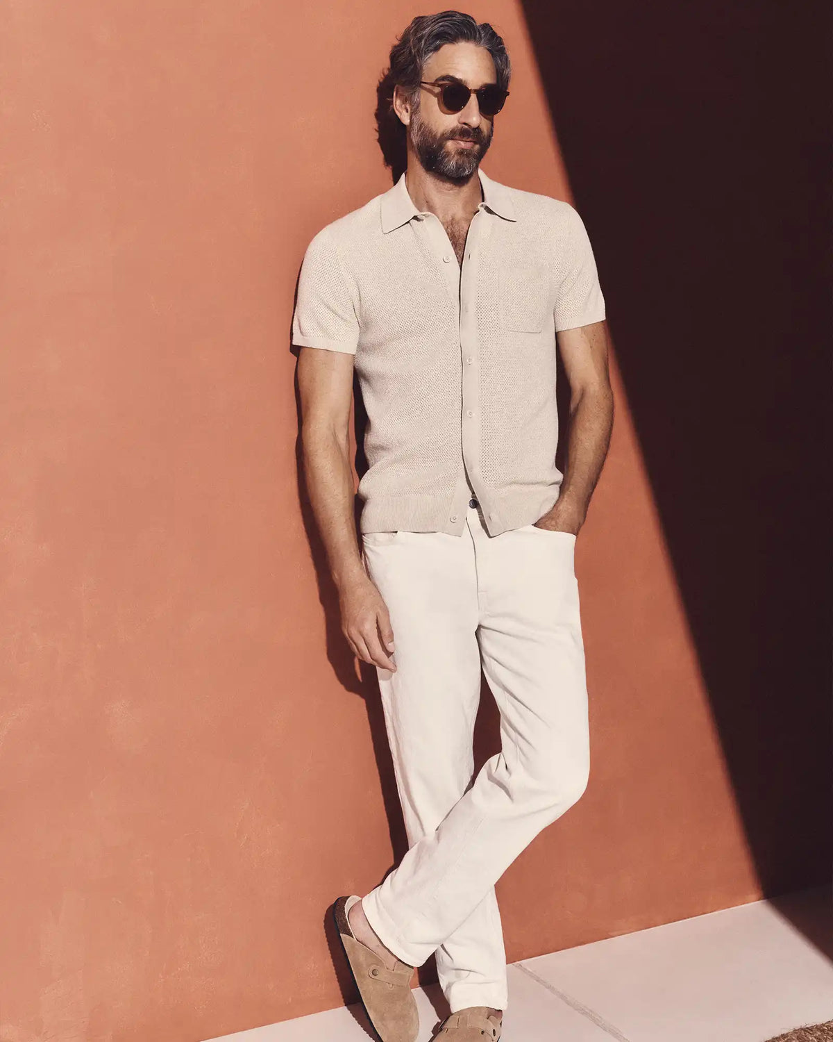 100% Organic Cotton Mesh-Stitch Button-Up Sweater Polo