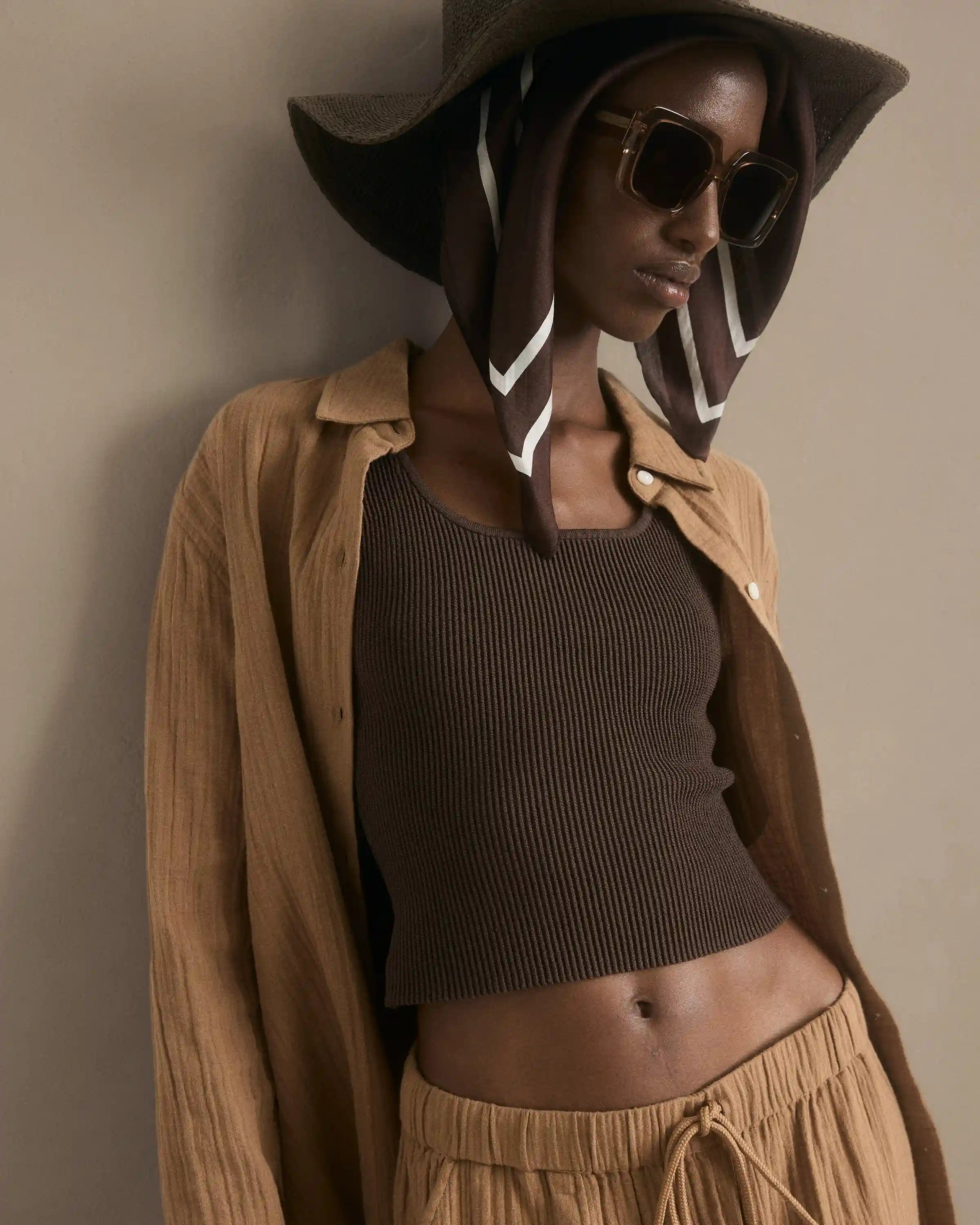 Cropped Square Neck Ribbed Knit Tank