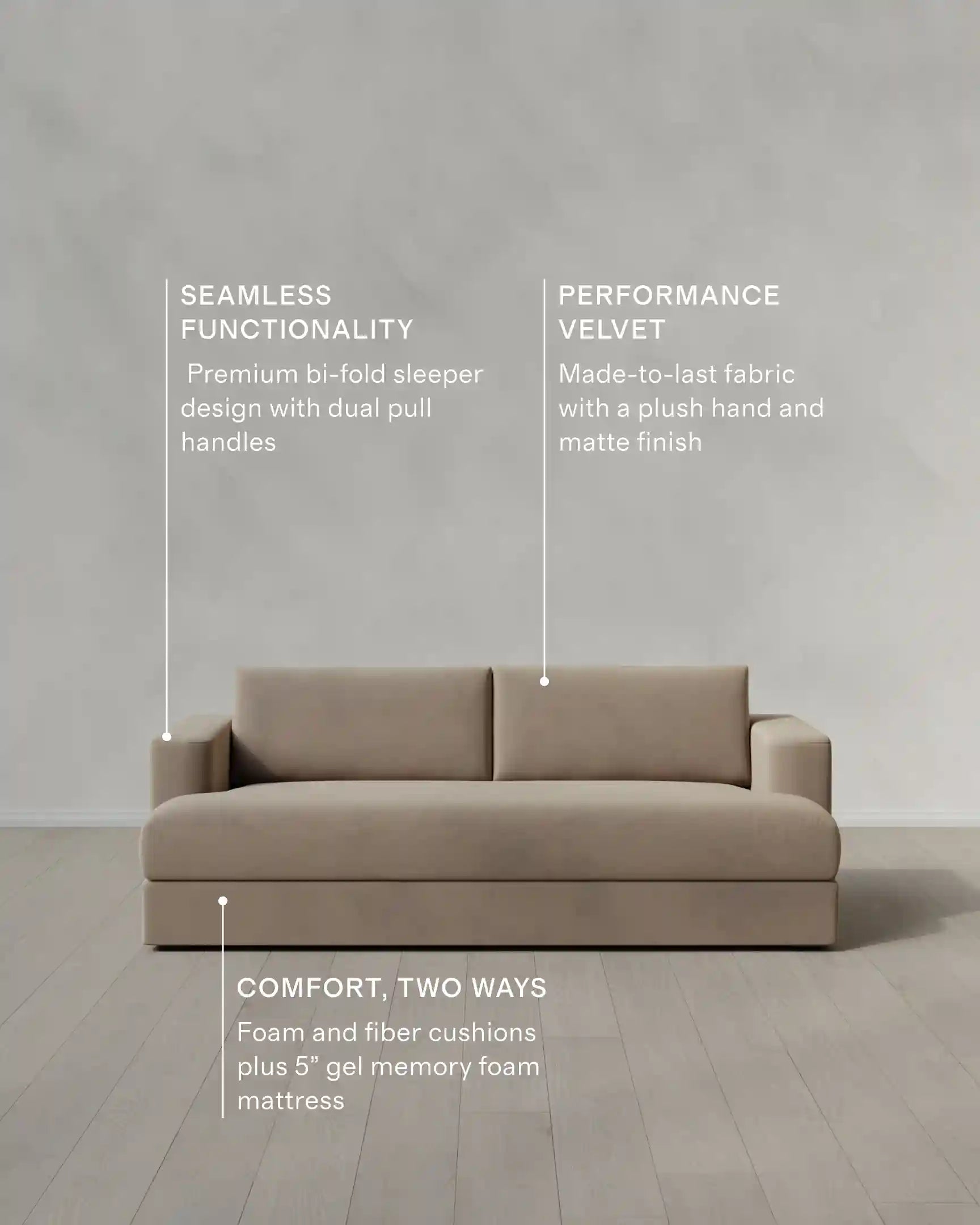 Sierra Curved Arm Sleeper Sofa in Performance Velvet