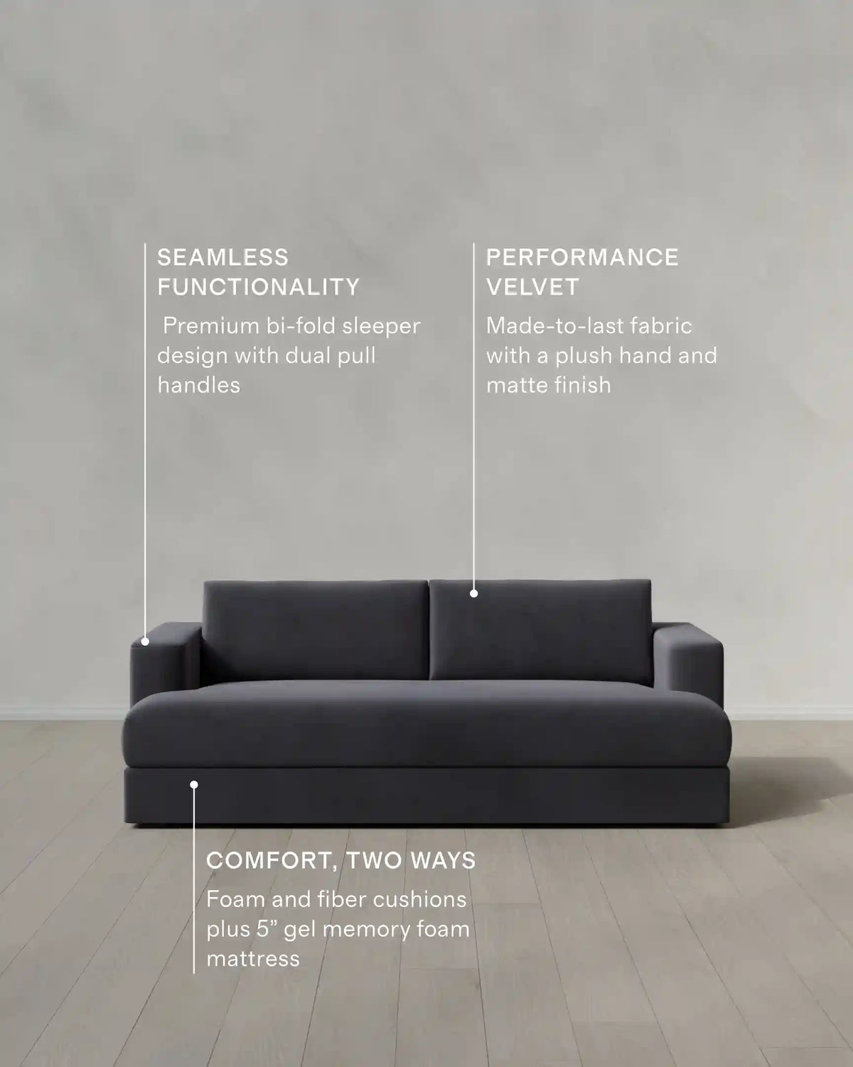 Sierra Curved Arm Sleeper Sofa in Performance Velvet