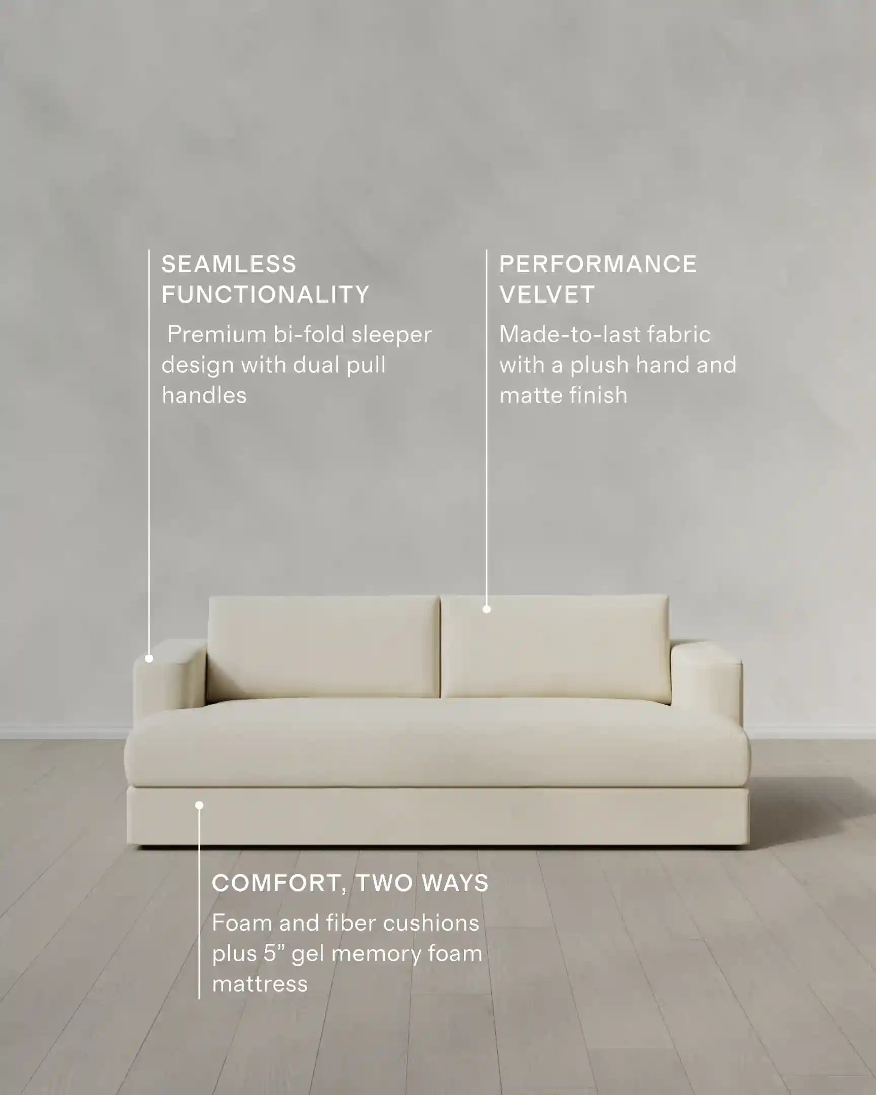 Sierra Curved Arm Sleeper Sofa in Performance Velvet