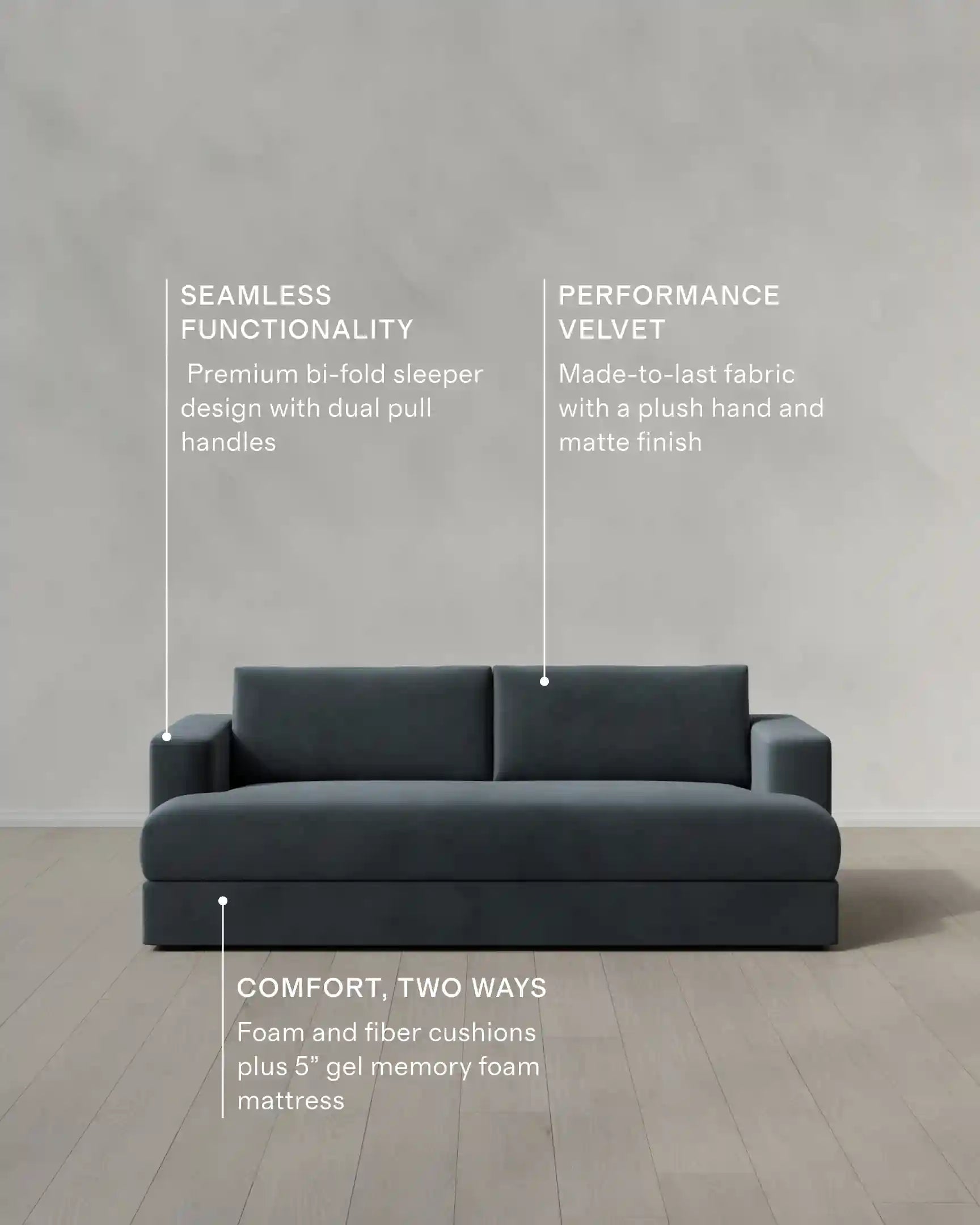 Sierra Curved Arm Sleeper Sofa in Performance Velvet