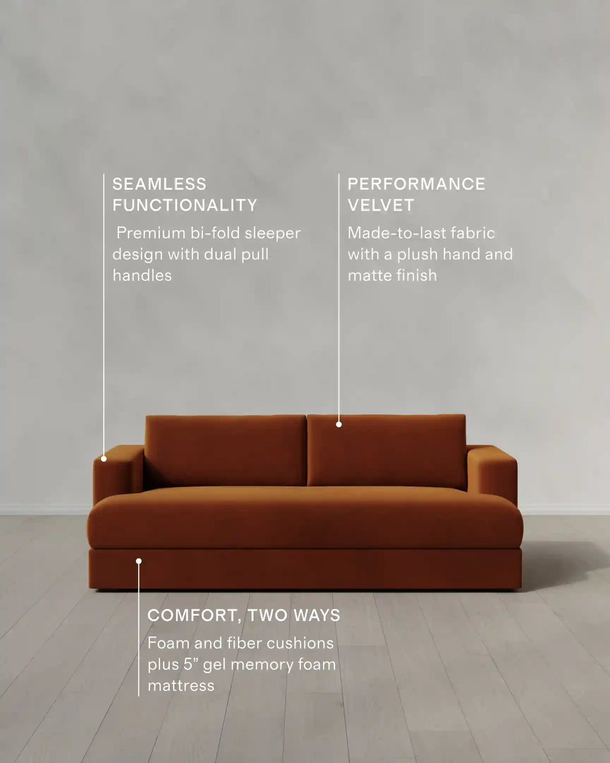Sierra Curved Arm Sleeper Sofa in Performance Velvet