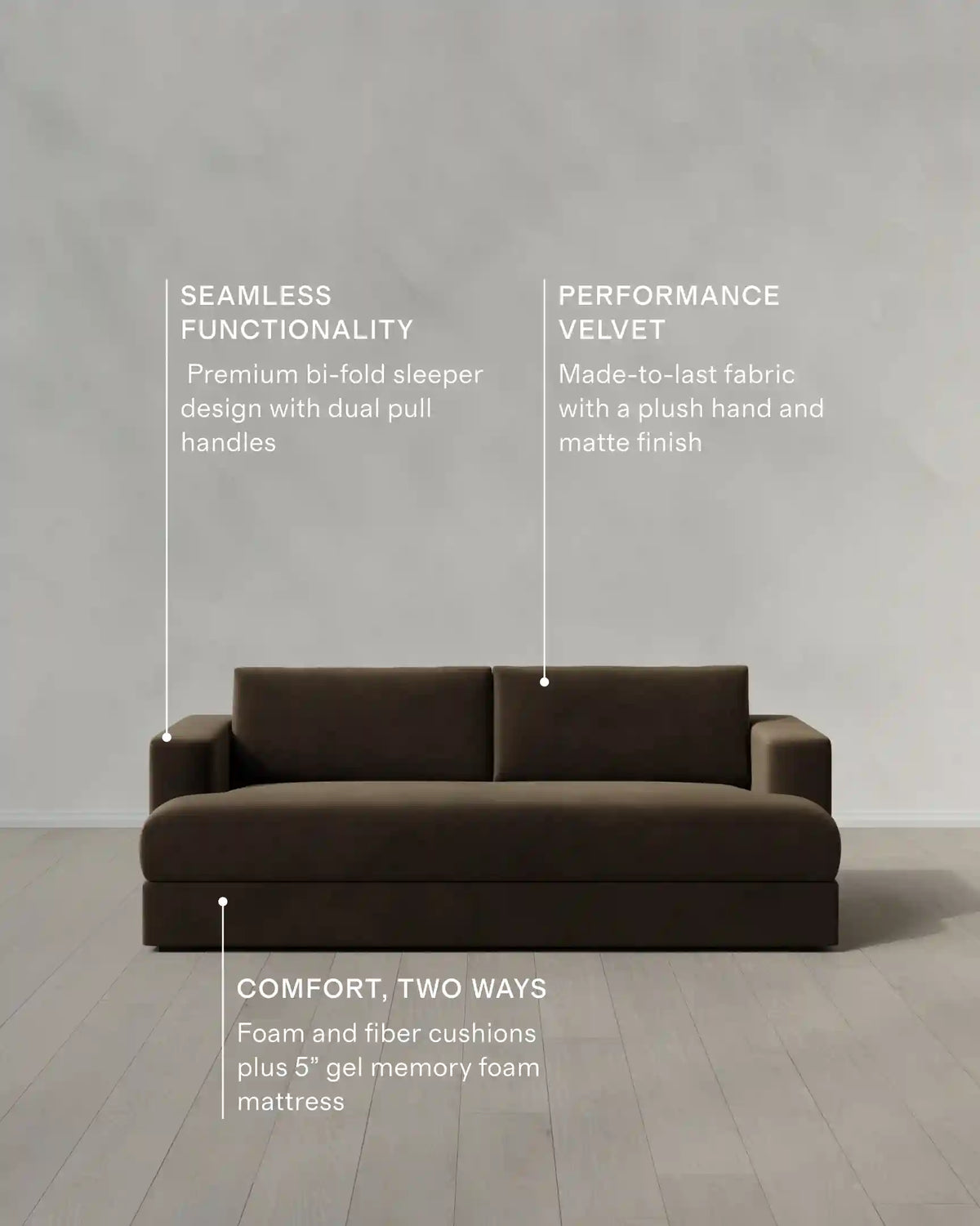 Sierra Curved Arm Sleeper Sofa in Performance Velvet