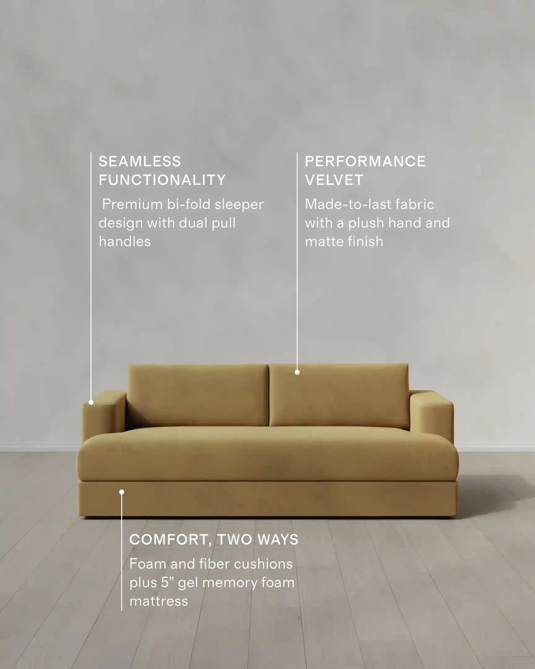 Sierra Curved Arm Sleeper Sofa in Performance Velvet