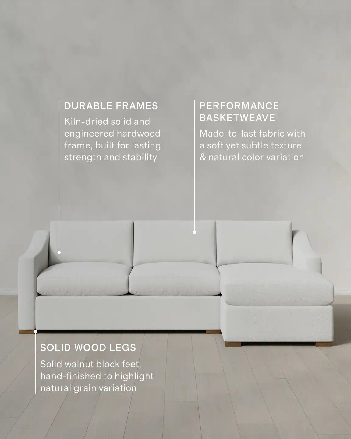 Hollis Slope Arm Chaise Sectional in Performance Basketweave