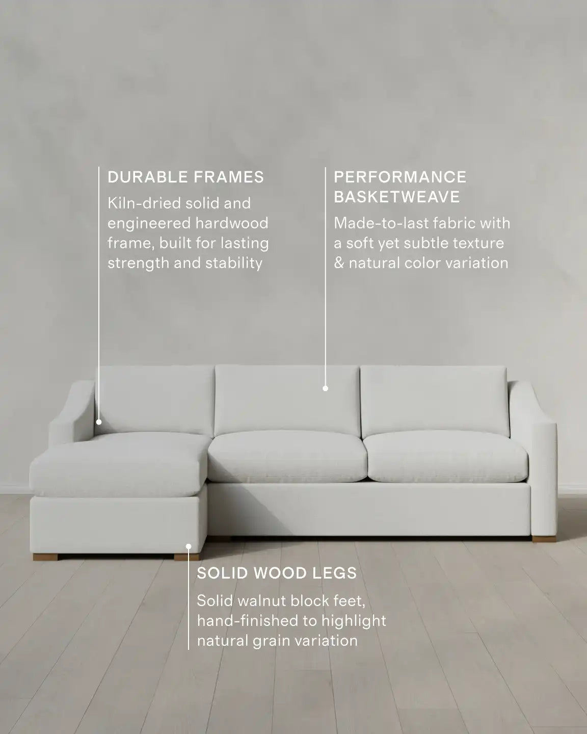 Hollis Slope Arm Chaise Sectional in Performance Basketweave
