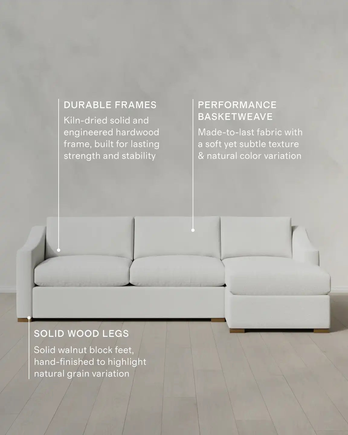 Hollis Slope Arm Chaise Sectional in Performance Basketweave