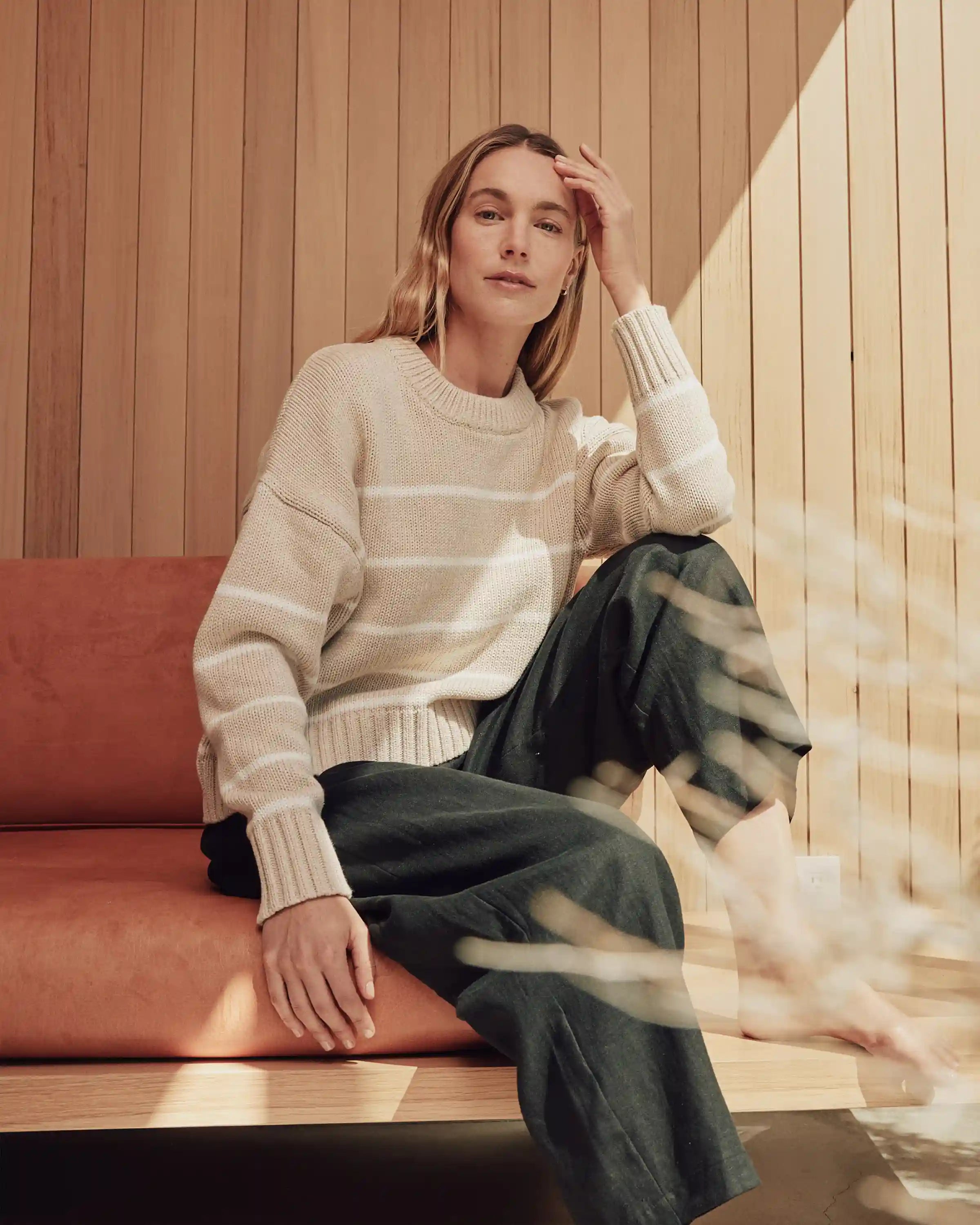 100% Organic Cotton Striped Crew Sweater