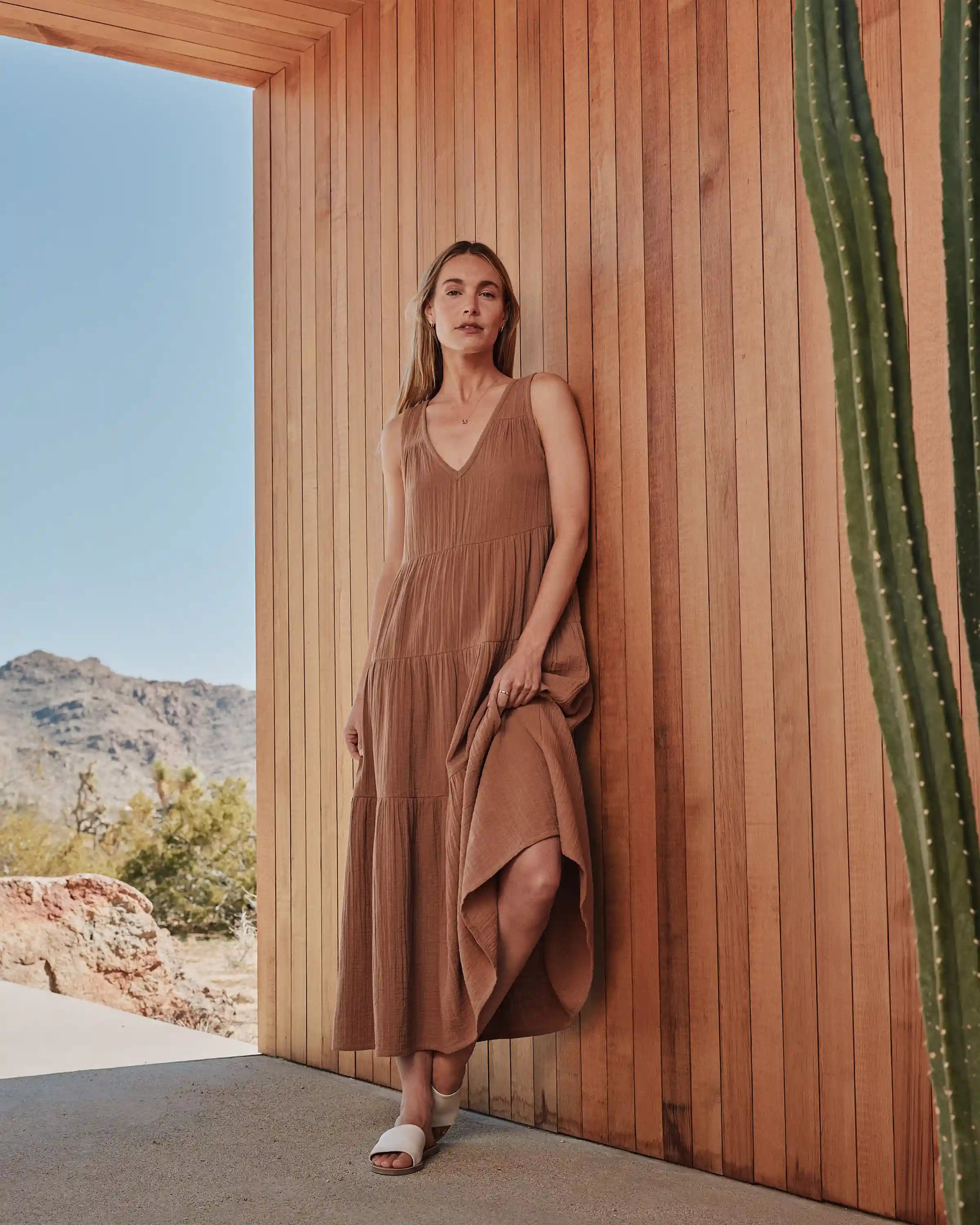 100% Organic Cotton Gauze Tiered Maxi Dress