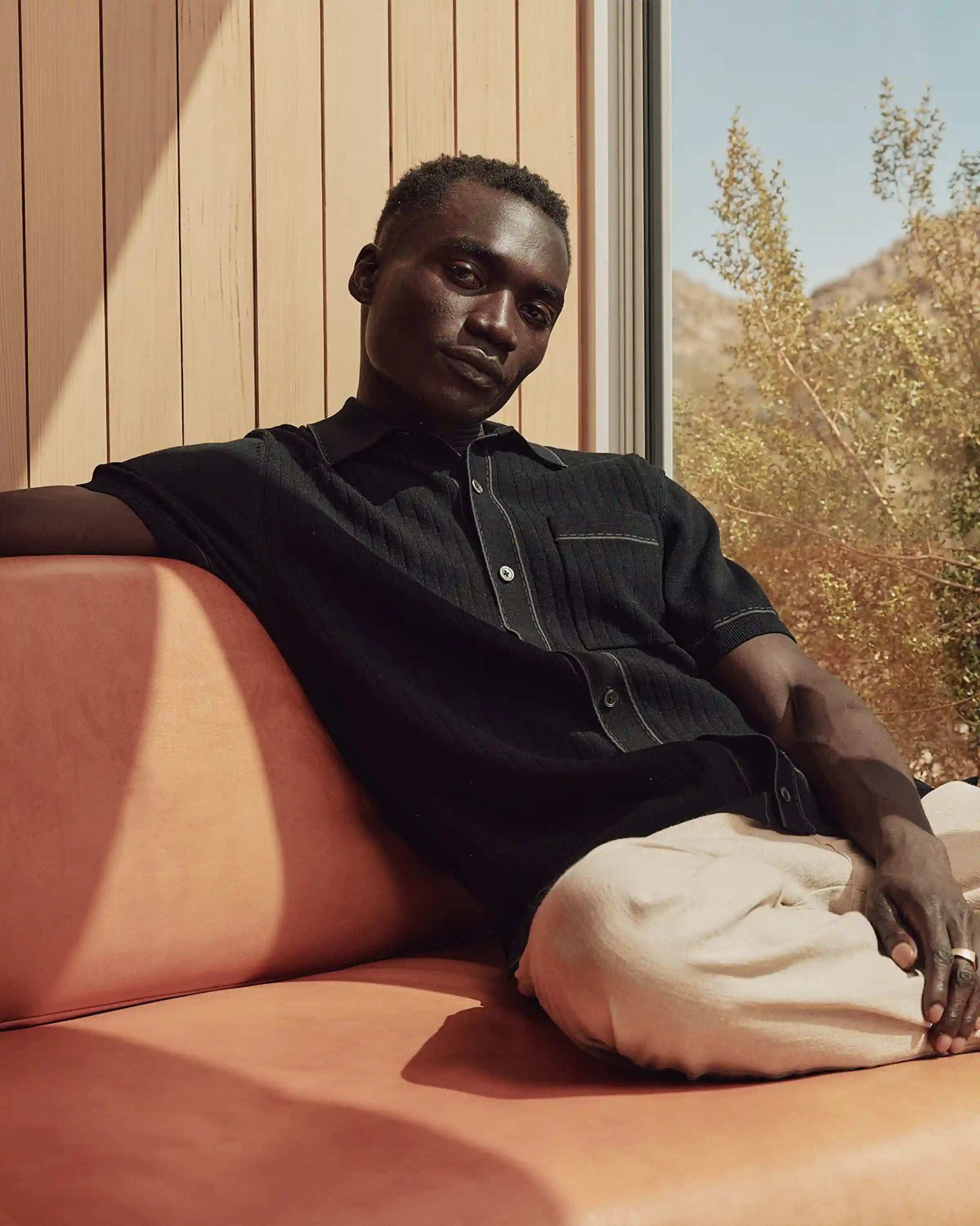 Organic Cotton-Silk Tipped Button Down Polo Sweater