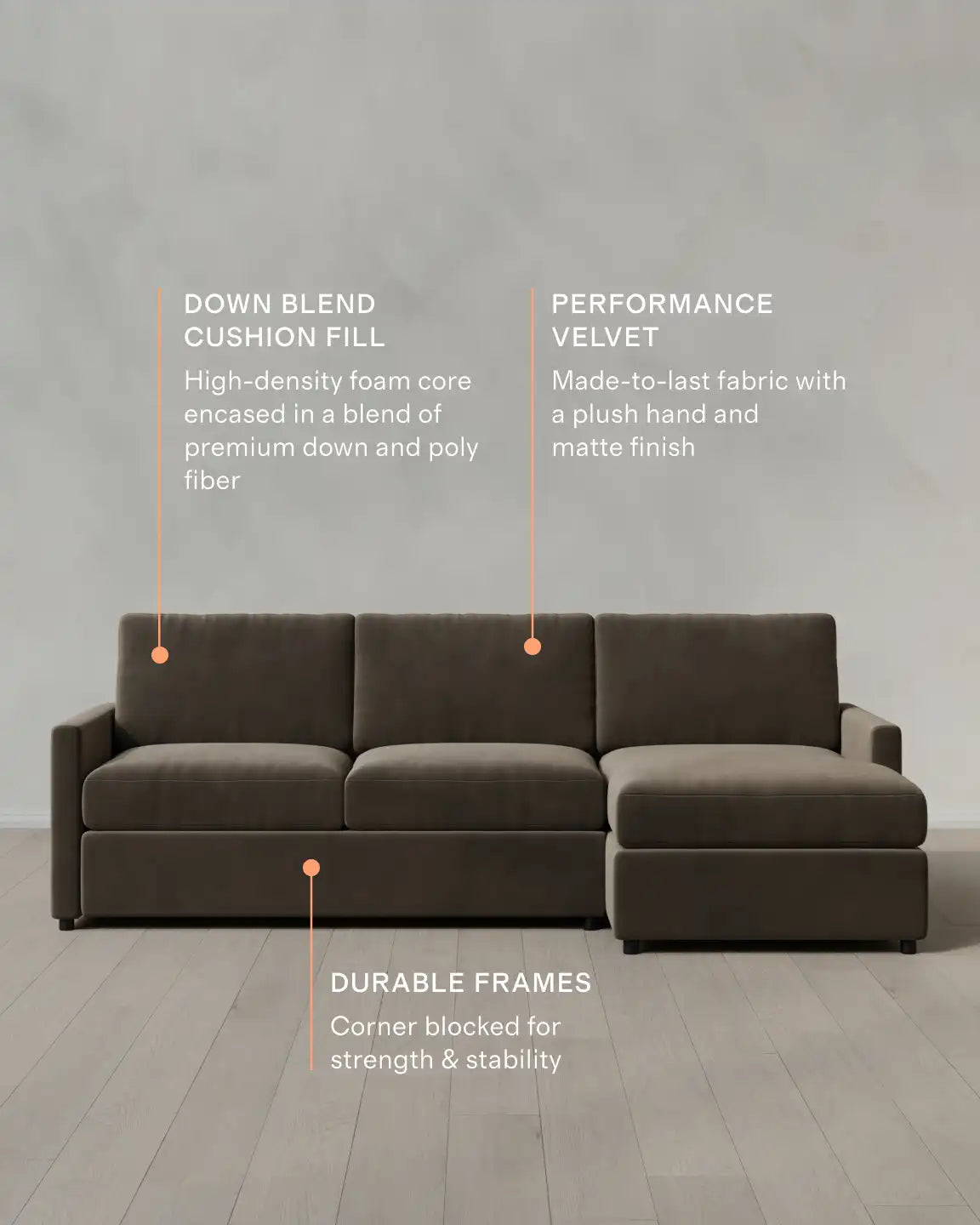 Brennan Chaise Sectional in Performance Velvet