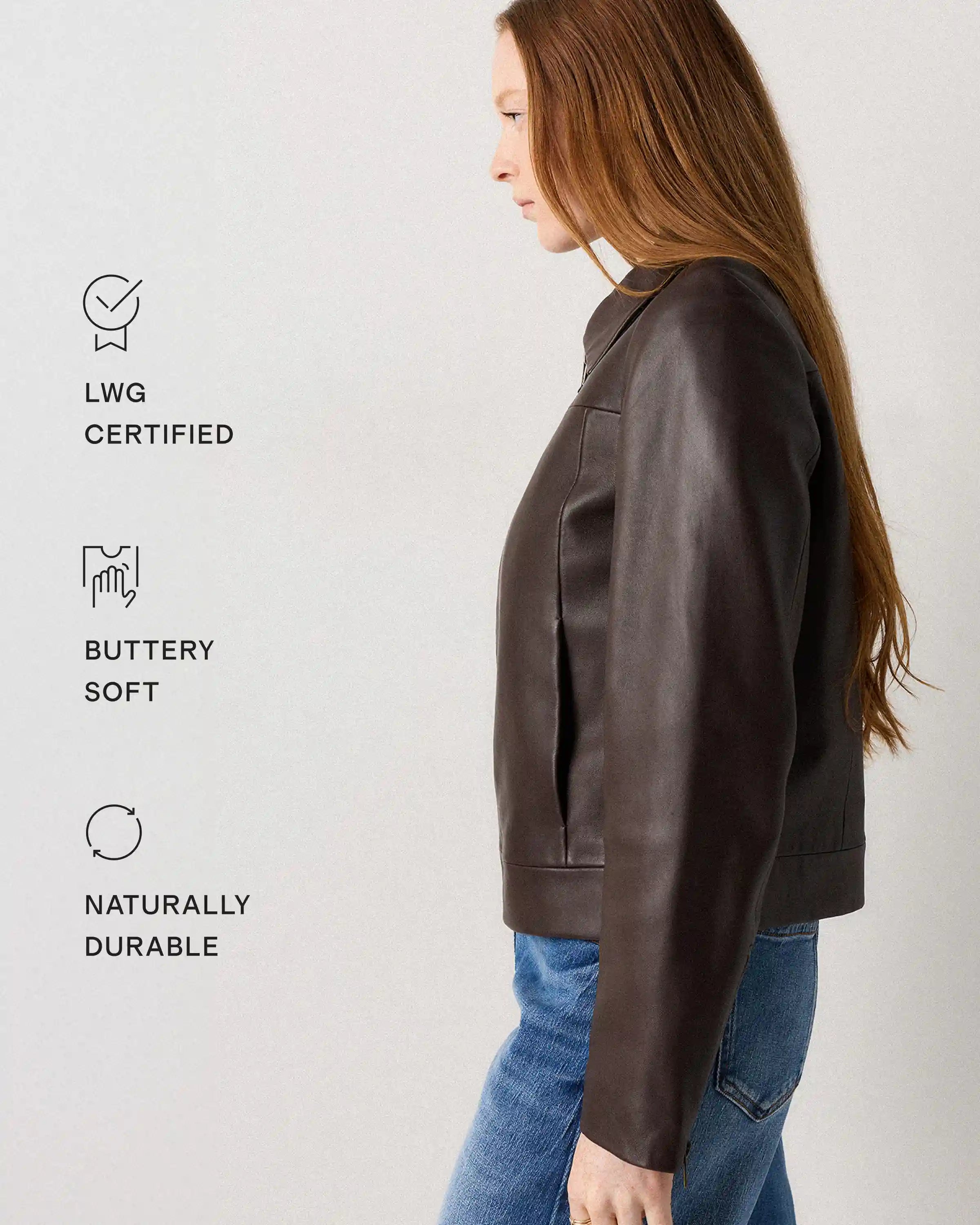 100% Leather Cropped Zip-Front Jacket