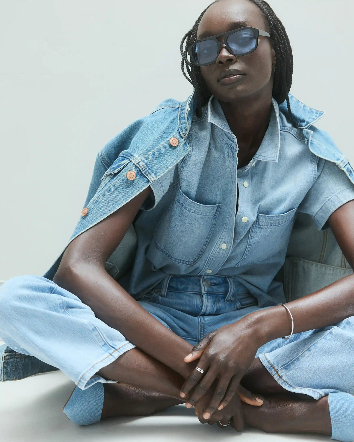 Distressed Denim Short Sleeve Shirt