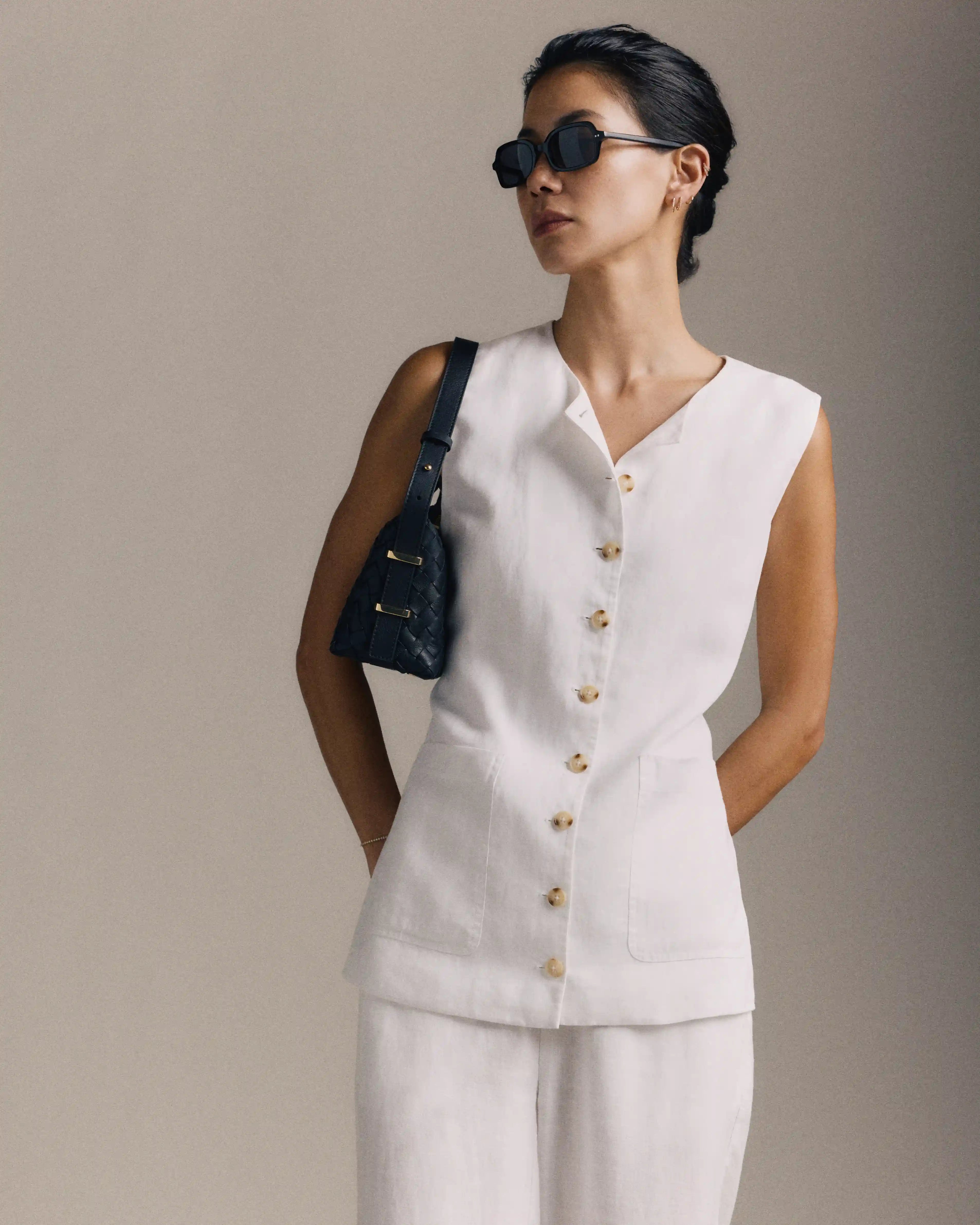 100% European Linen Longline Vest