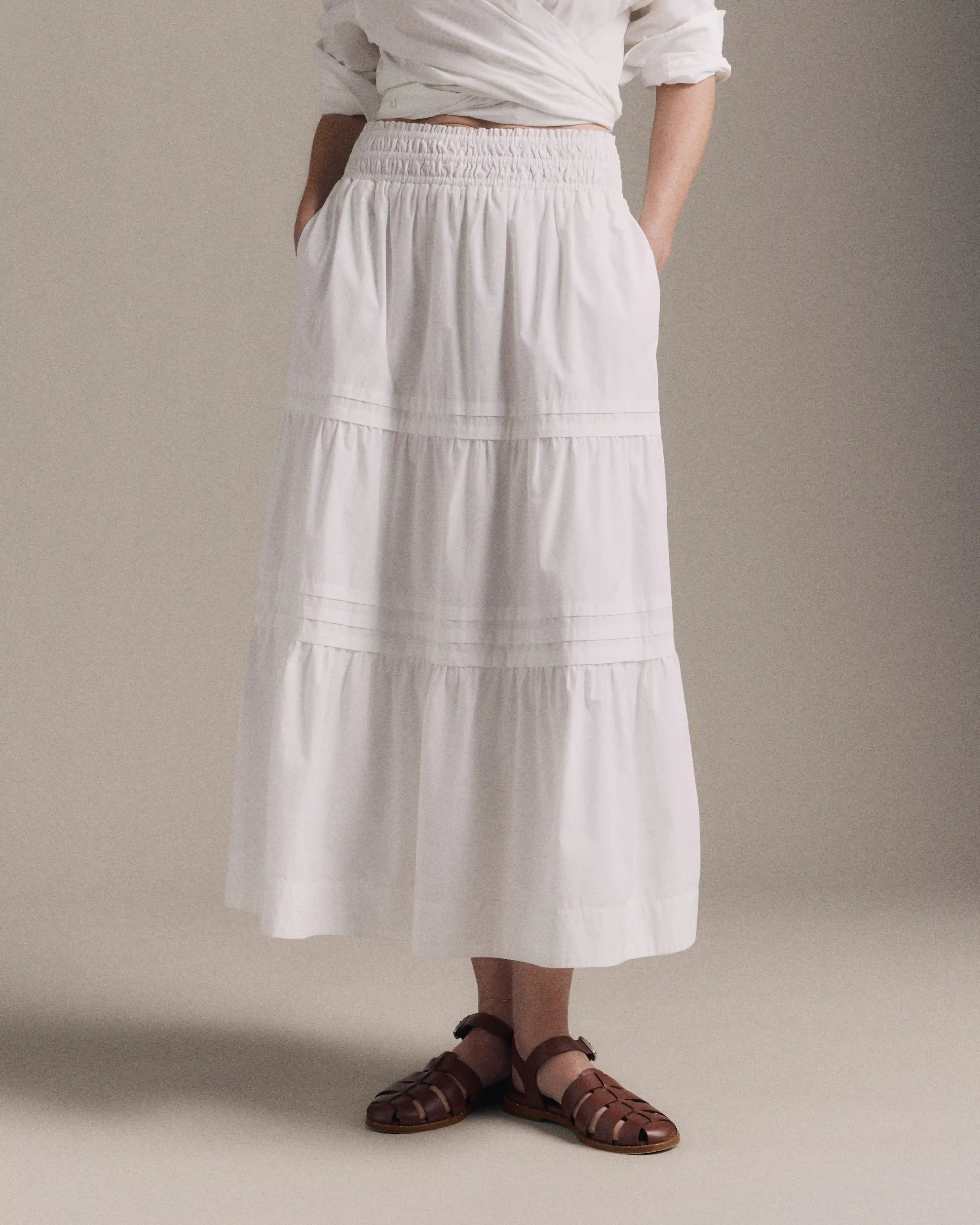 100% Organic Cotton Poplin Tiered Maxi Skirt