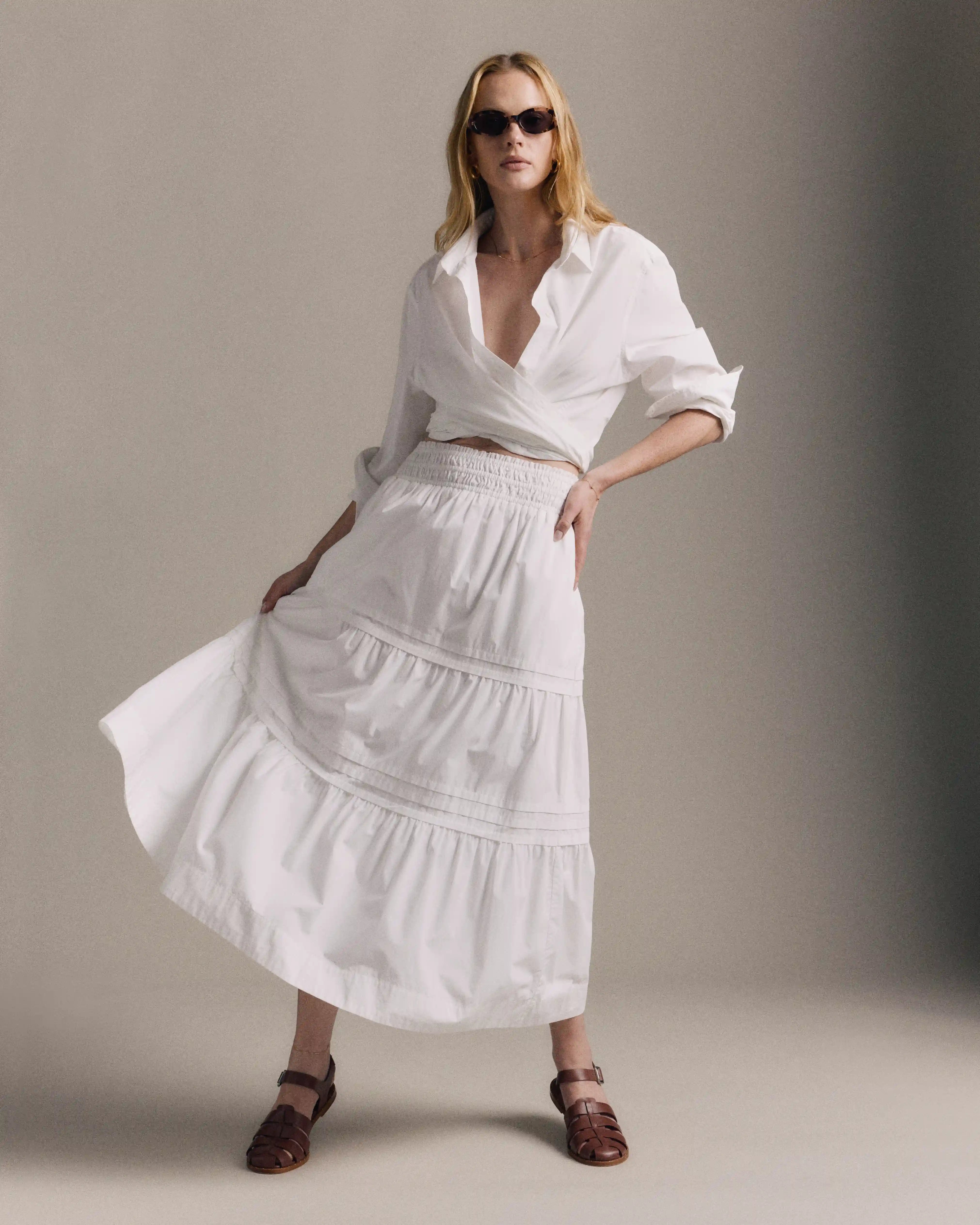 100% Organic Cotton Poplin Tiered Maxi Skirt