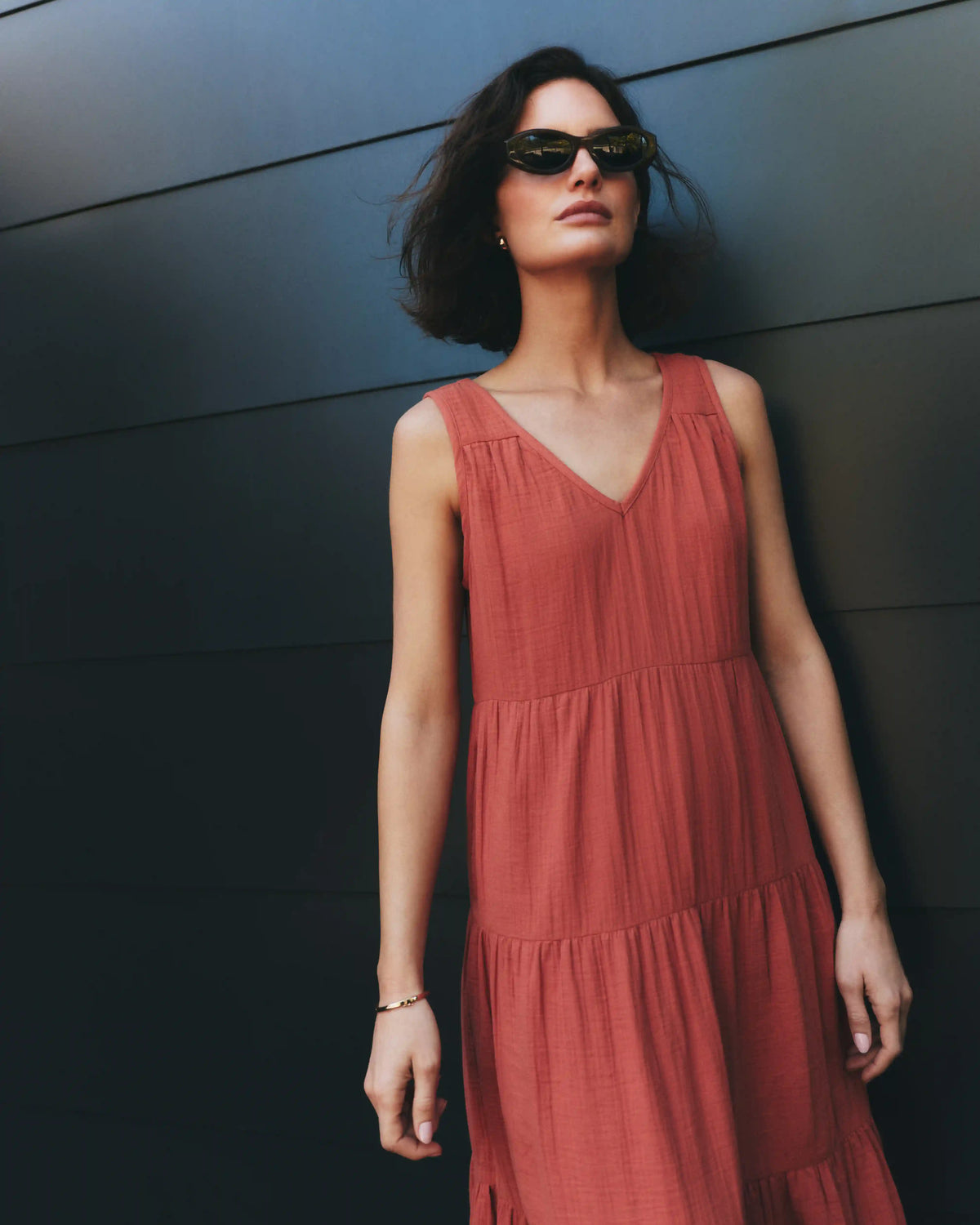 100% Organic Cotton Gauze Tiered Maxi Dress