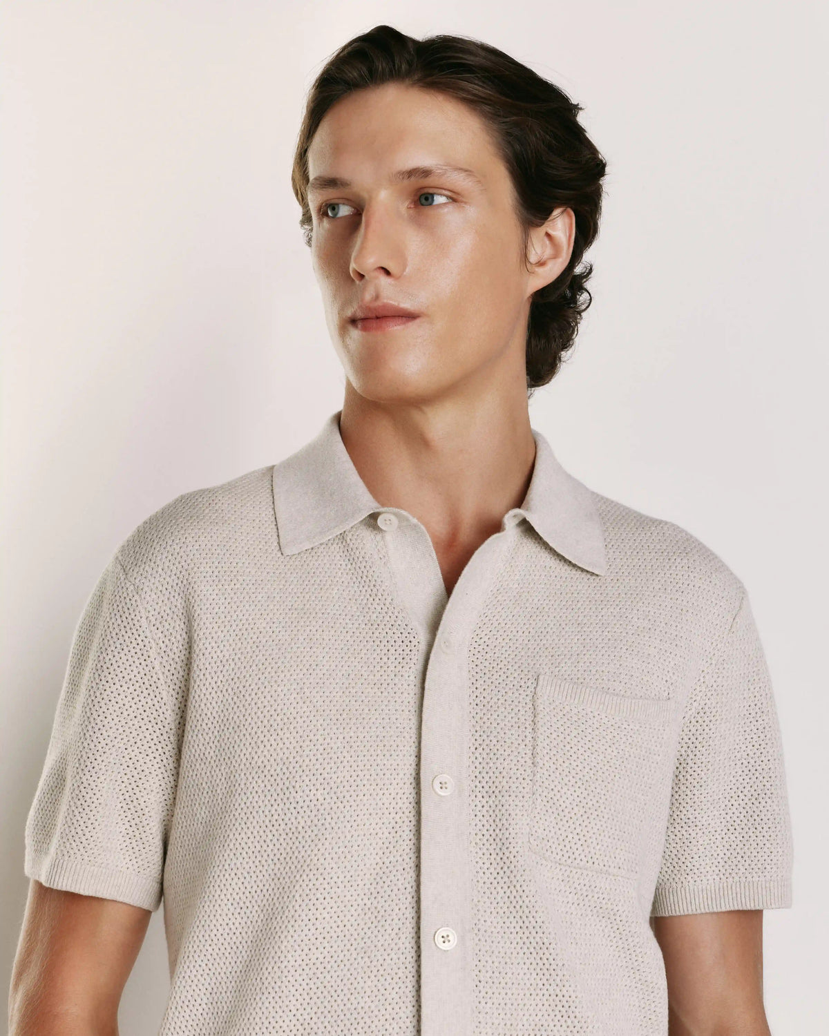 100% Organic Cotton Mesh-Stitch Button-Up Sweater Polo