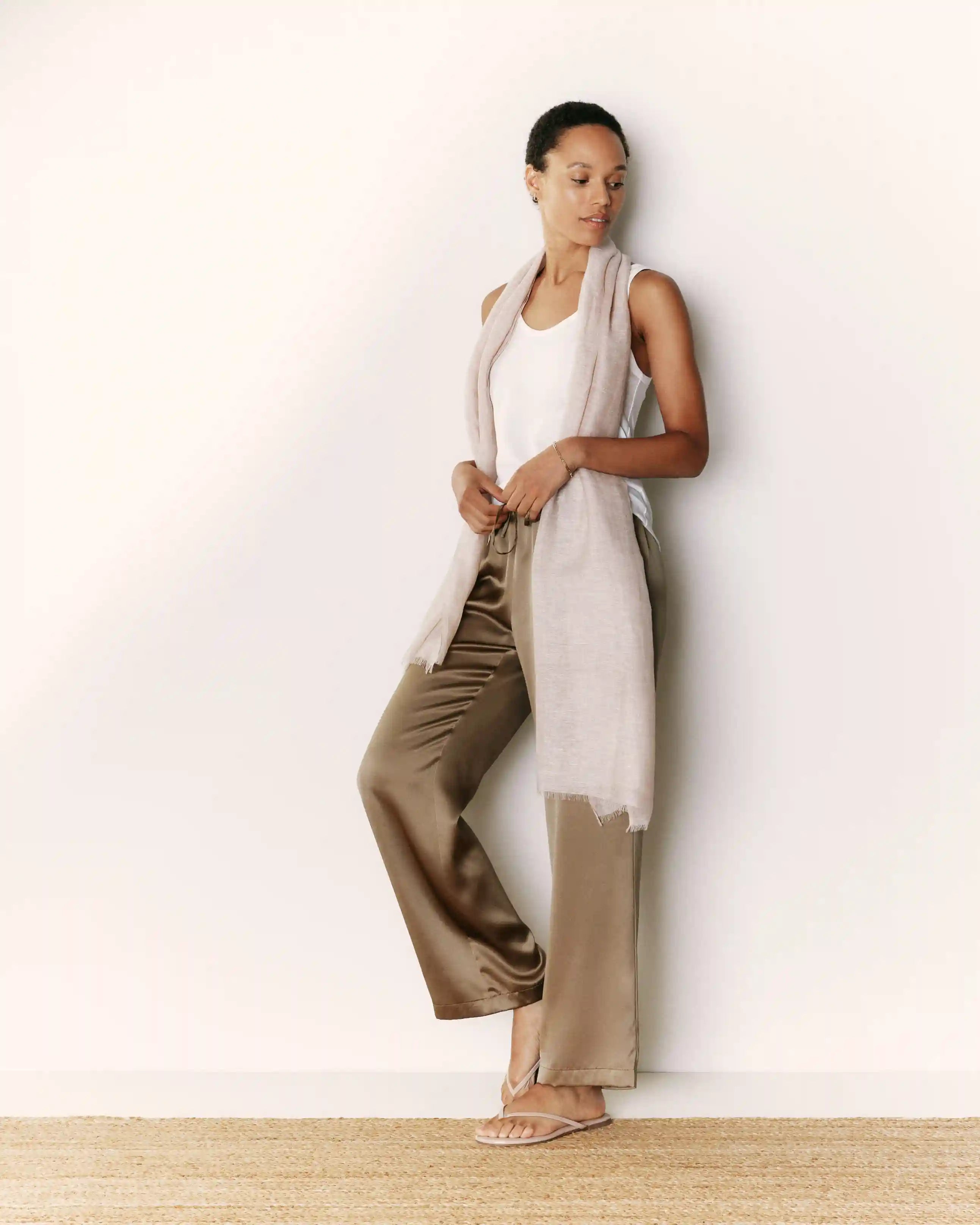 100% Washable Silk Drawstring Wide Leg Pants