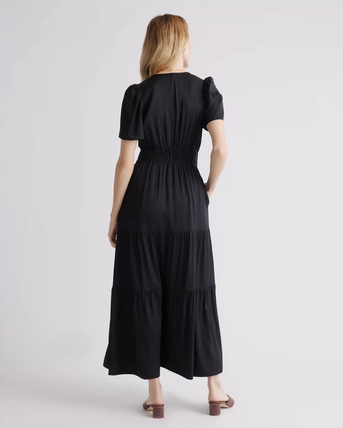 Washable Stretch Silk Tiered Maxi Dress