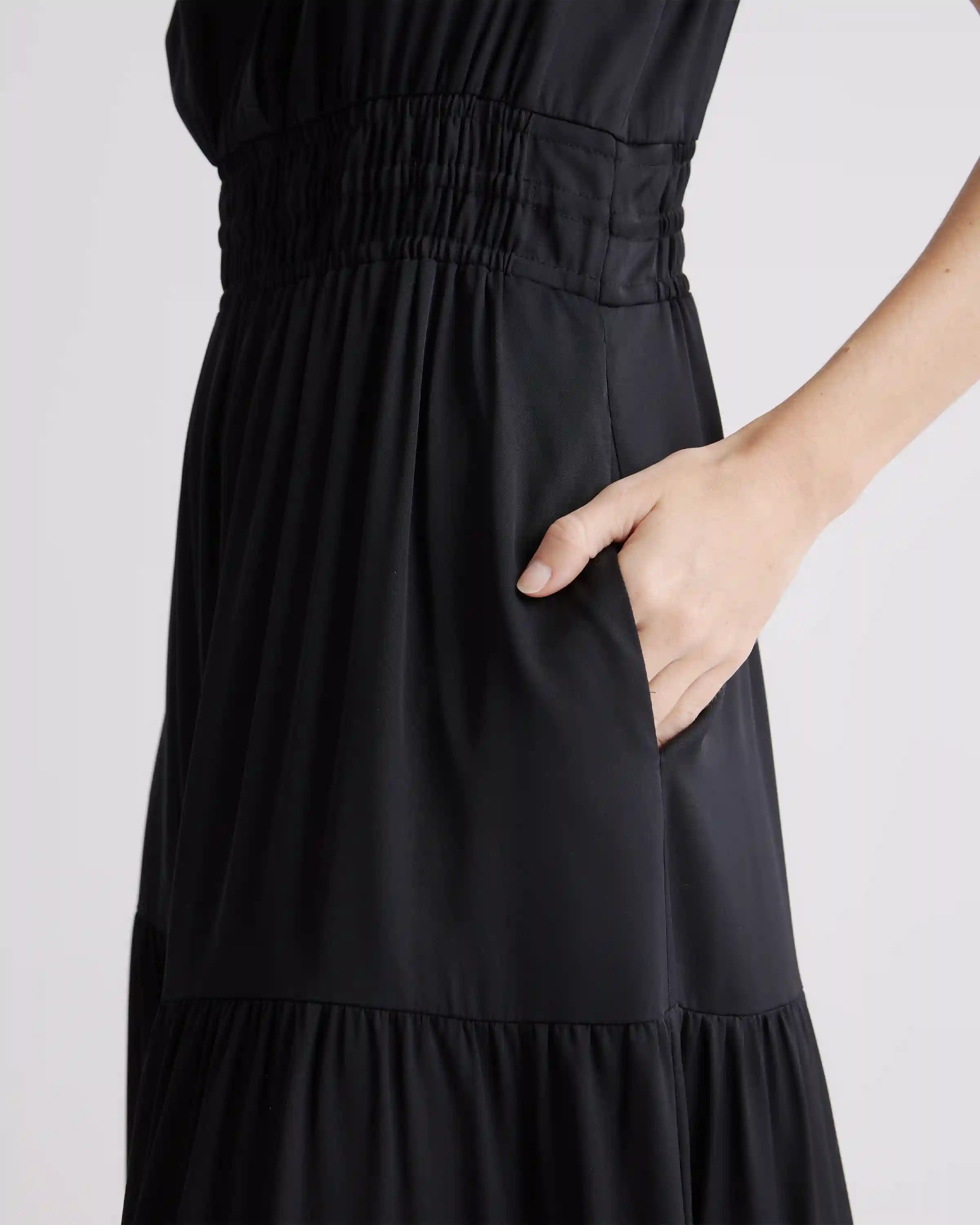 Washable Stretch Silk Tiered Maxi Dress