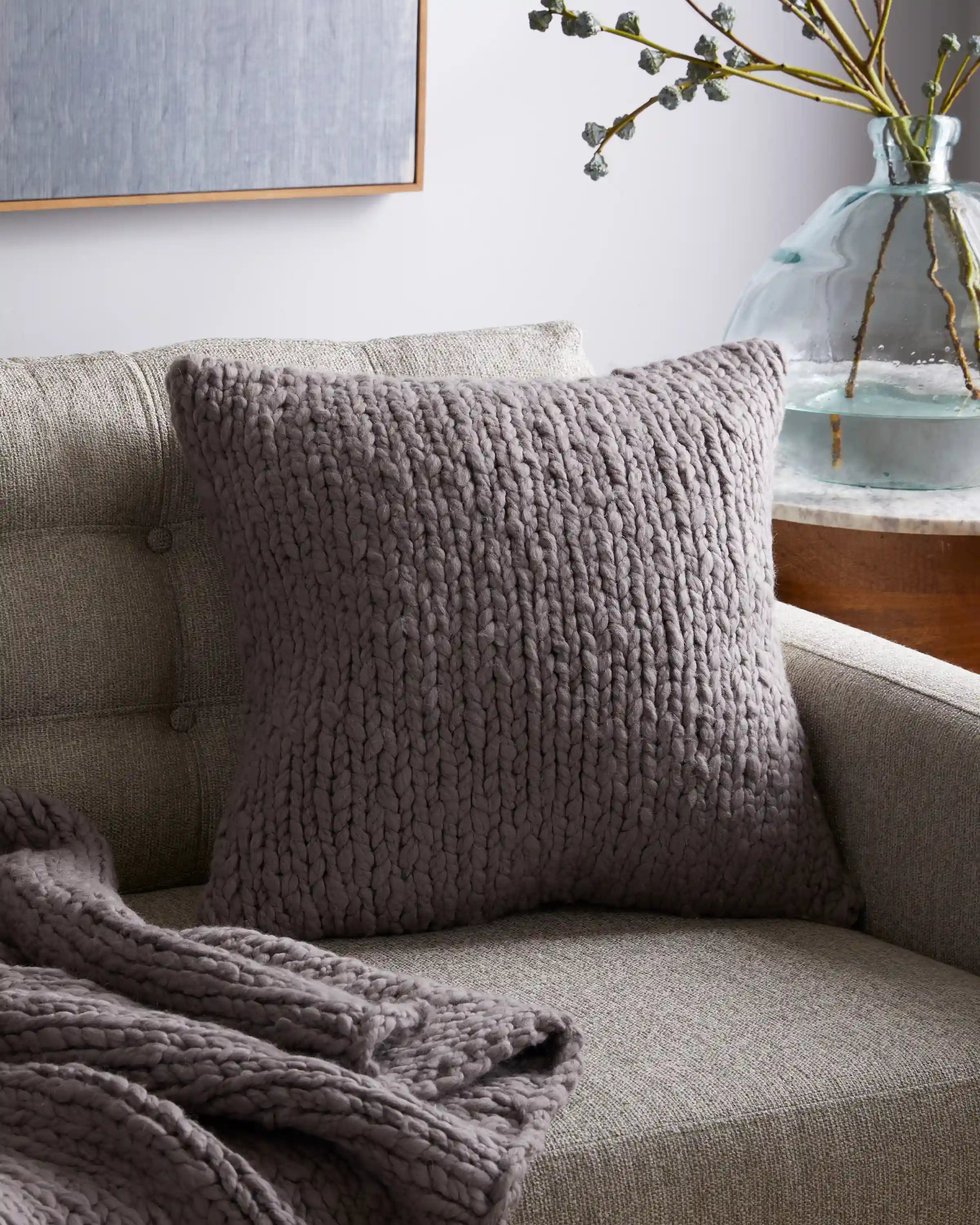 Chunky Hand Knit Wool Pillow Cover (Set of 2)