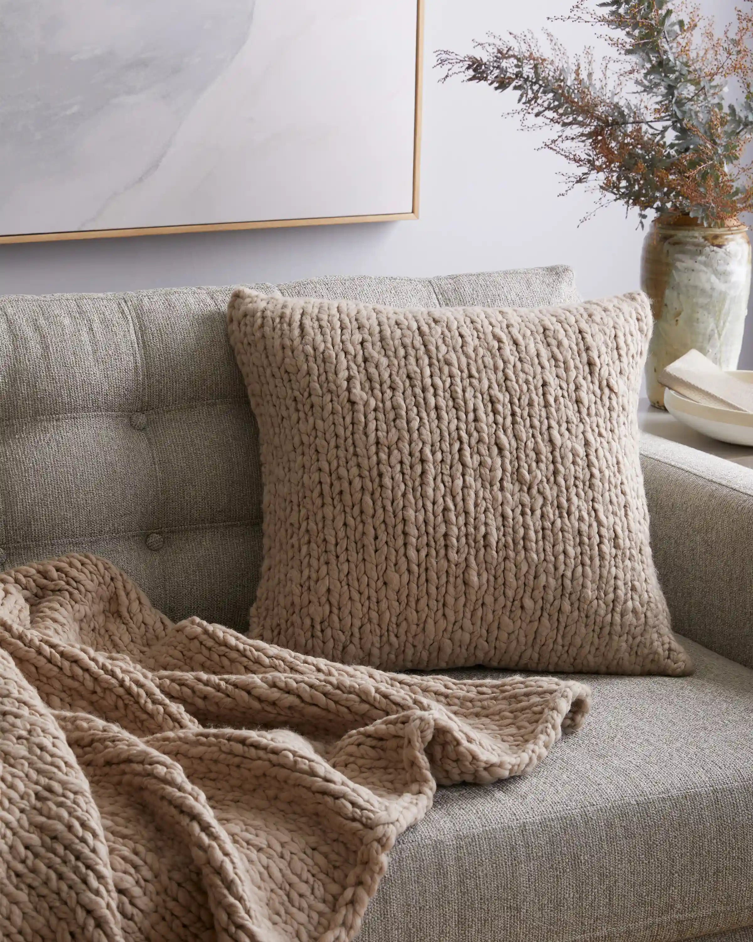 Chunky Hand Knit Wool Pillow Cover (Set of 2)