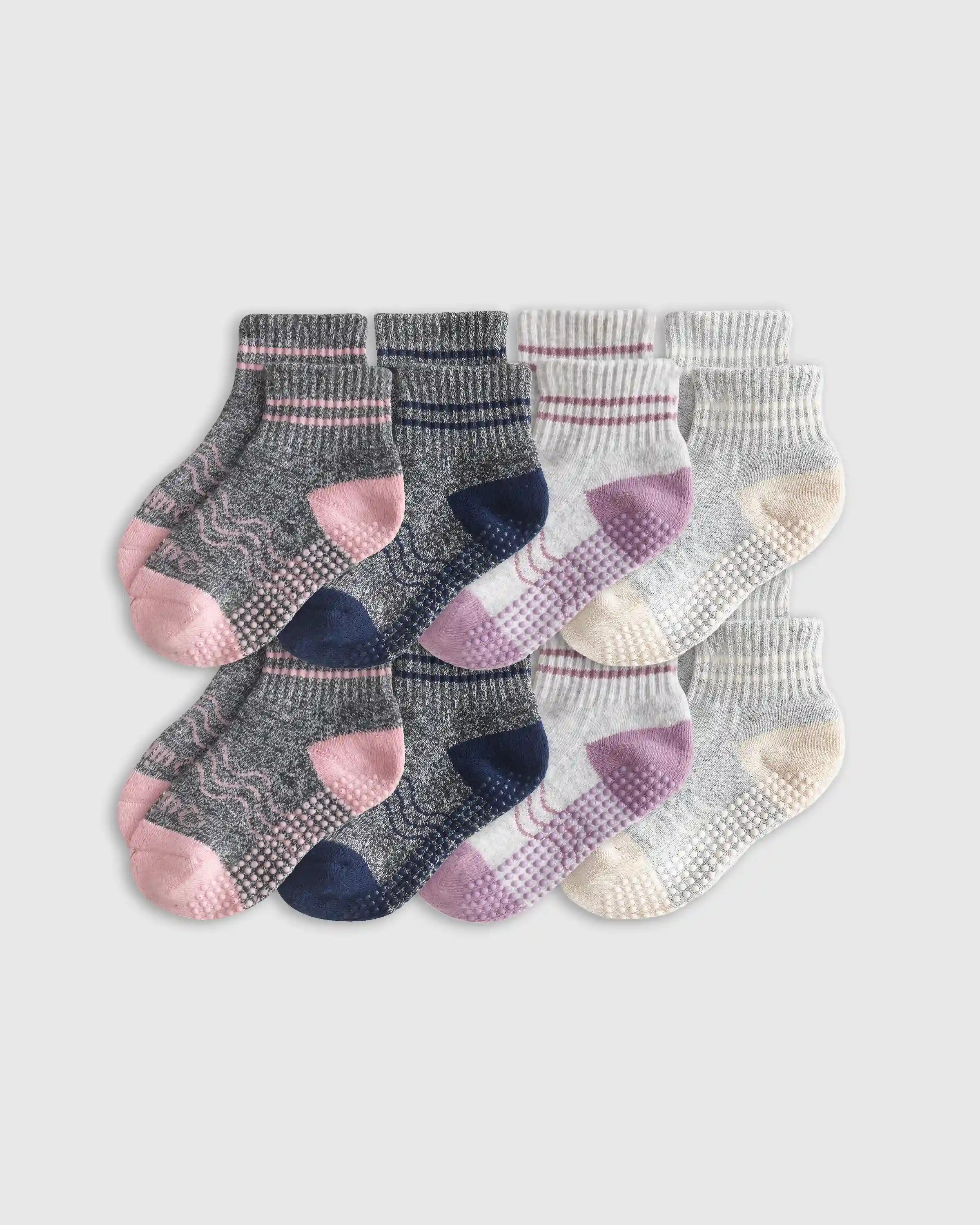 Organic Cotton Gripper Quarter Crew Socks 8-Pack