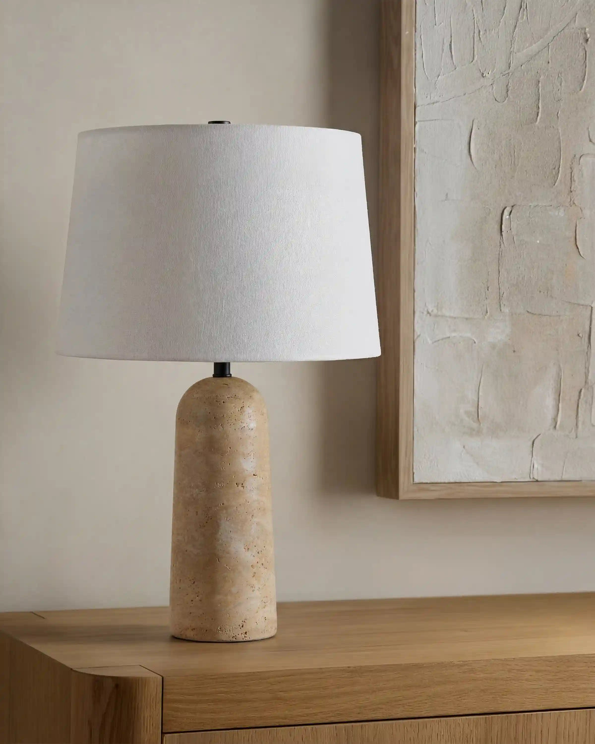 Travertine Table Lamp with Drum Shade