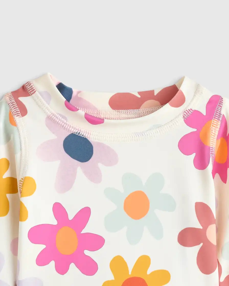 Long Sleeve Ruffle Rash Guard Two-Piece Swimsuit