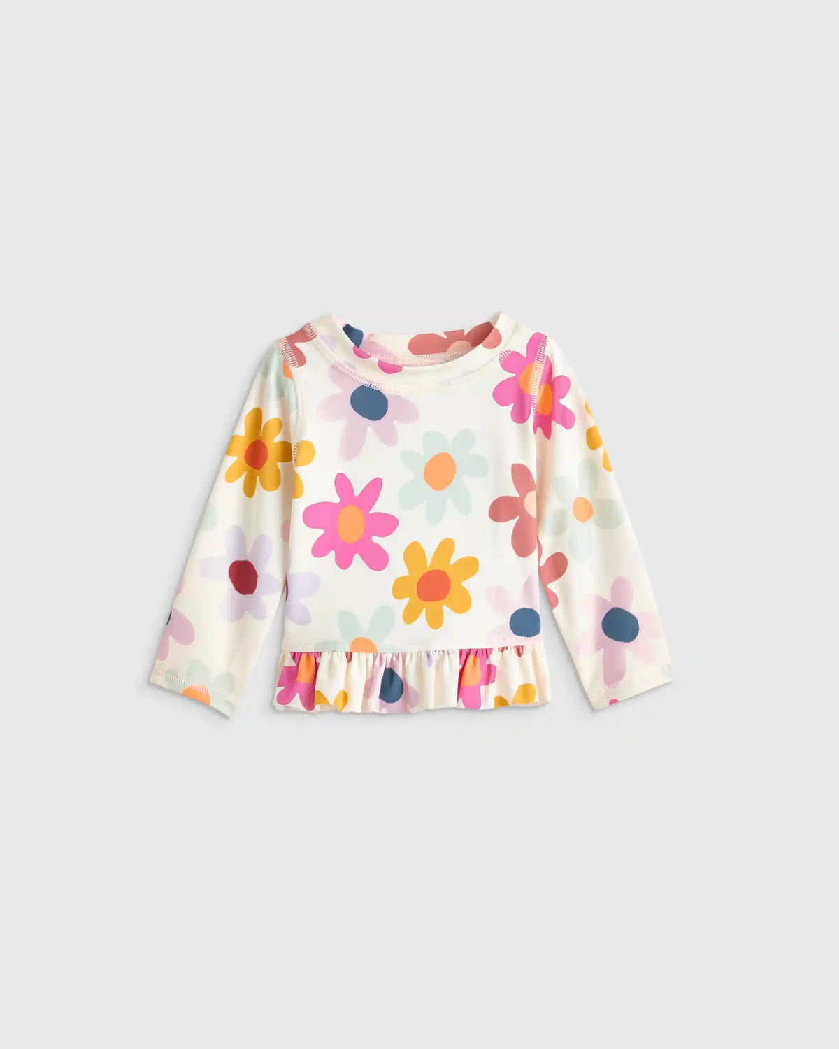 Long Sleeve Ruffle Rash Guard Two-Piece Swimsuit