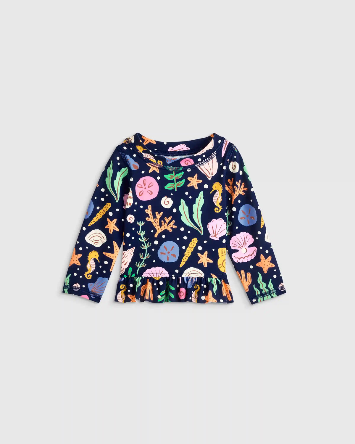 Long Sleeve Ruffle Rash Guard Two-Piece Swimsuit