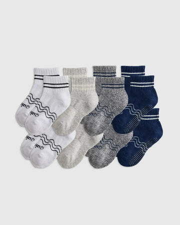Organic Cotton Gripper Quarter Crew Socks 8-Pack