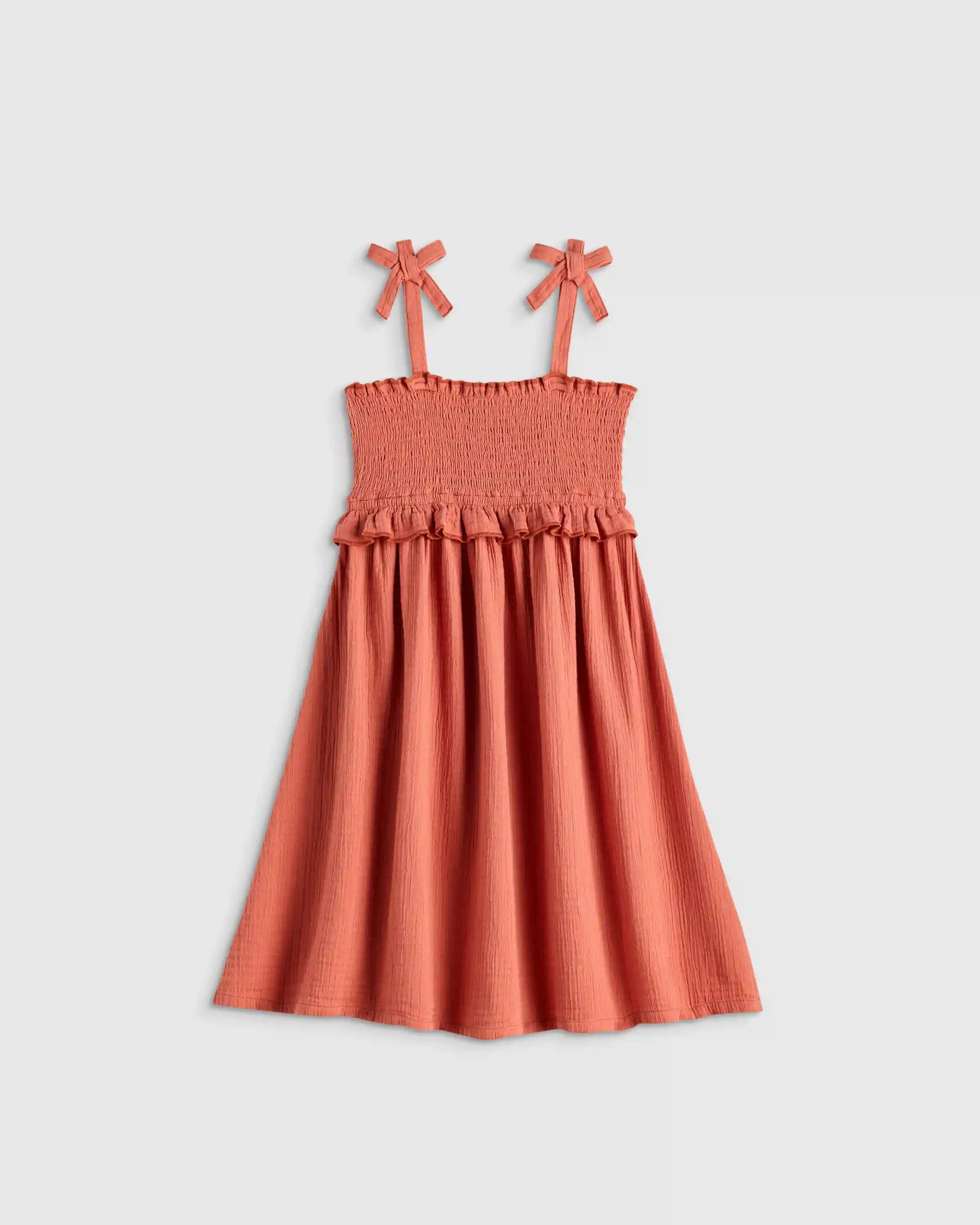 Girls Sleeveless Smocked Organic Cotton Gauze Dress