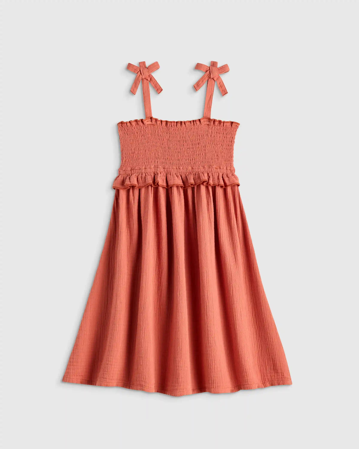 Girls Sleeveless Smocked Organic Cotton Gauze Dress