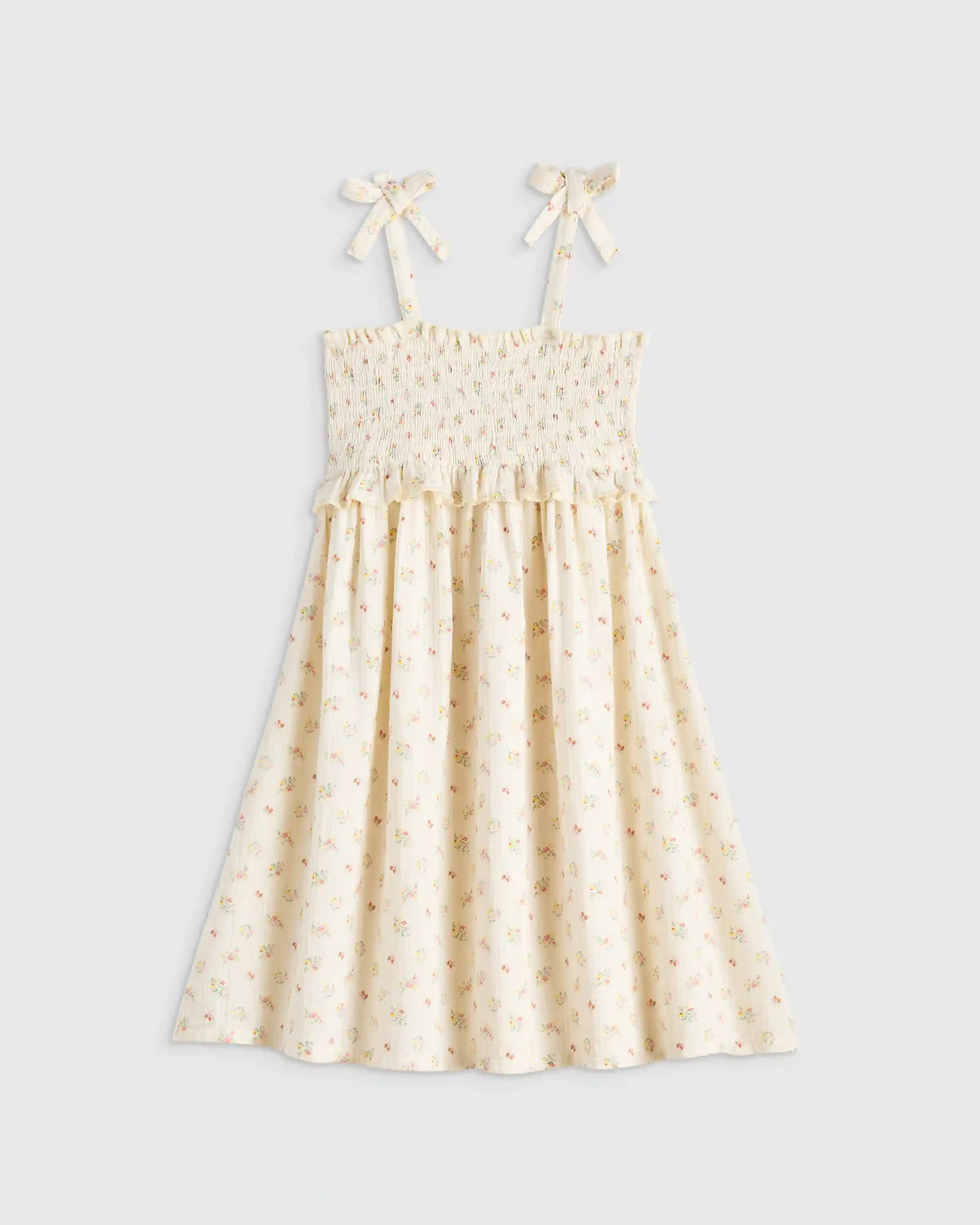 Girls Sleeveless Smocked Organic Cotton Gauze Dress