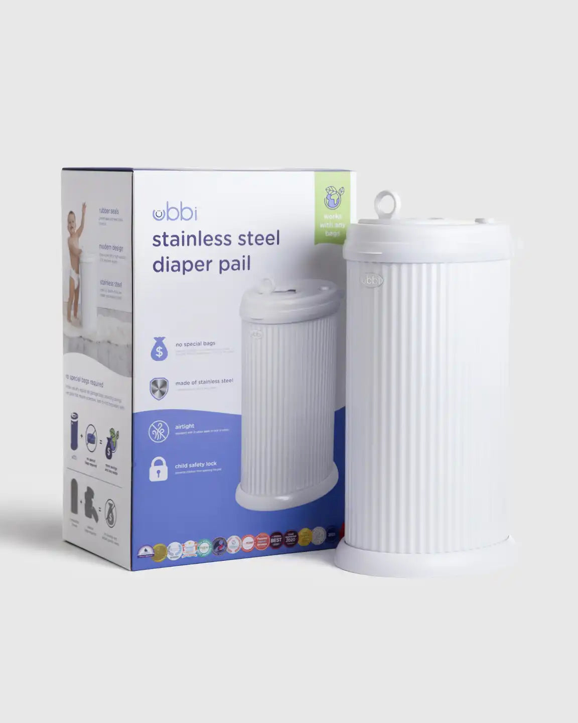 Ubbi Fluted Stainless Steel Diaper Pail