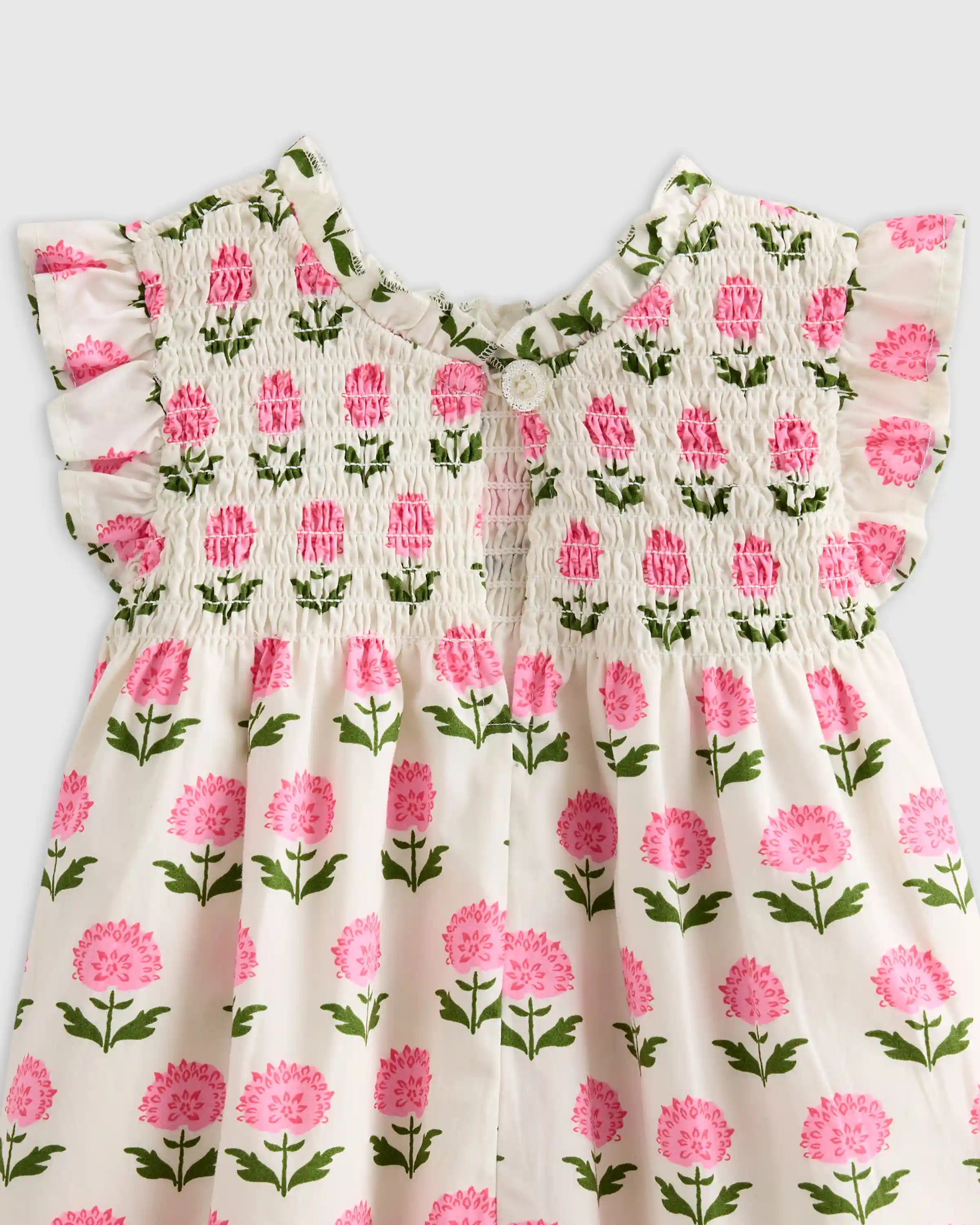 100% Organic Cotton Poplin Smocked Flutter Sleeve Dress