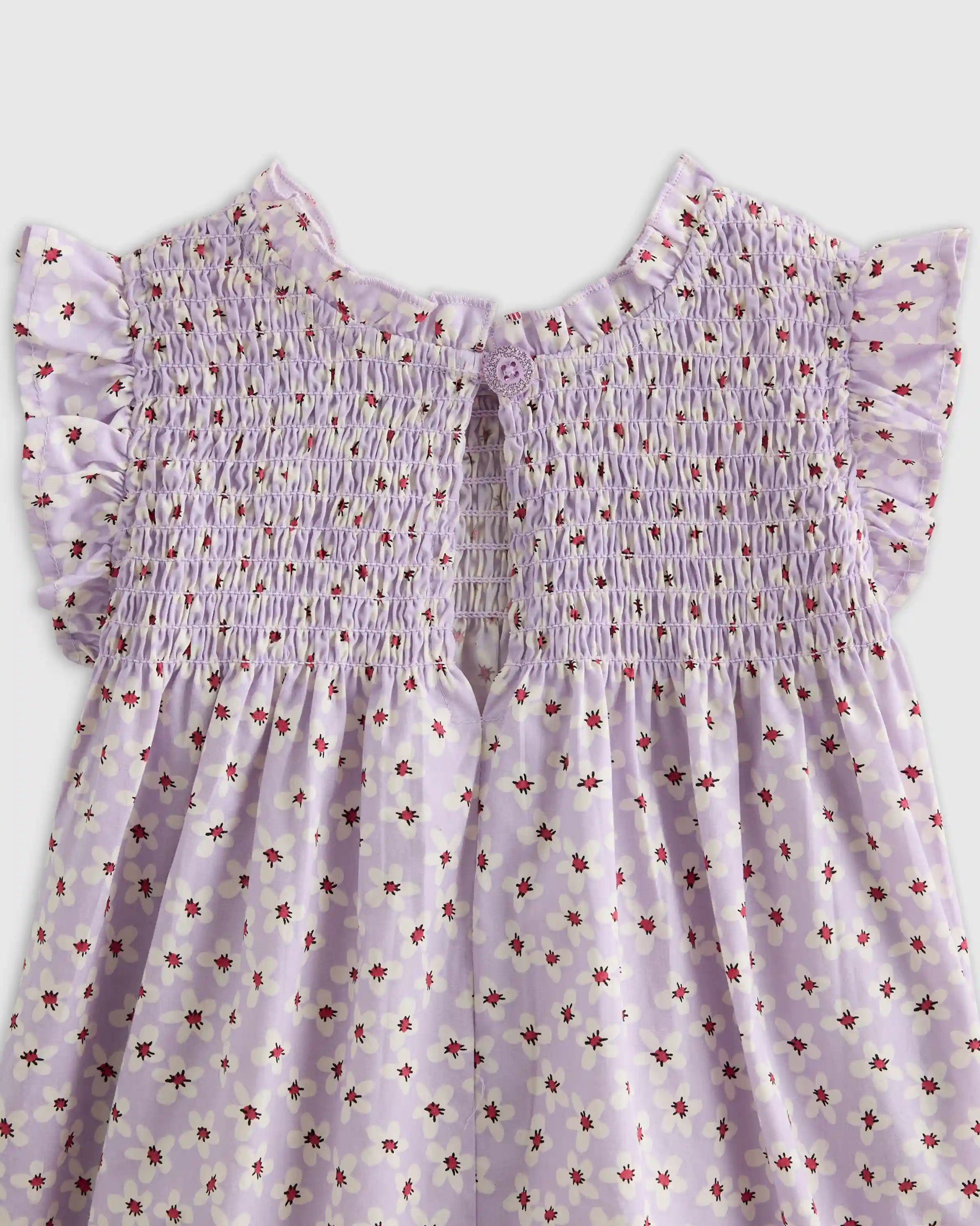 100% Organic Cotton Poplin Smocked Flutter Sleeve Dress