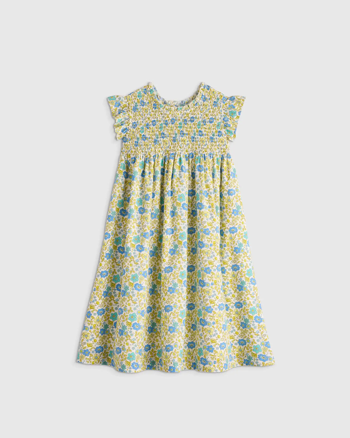 100% Organic Cotton Poplin Smocked Flutter Sleeve Dress