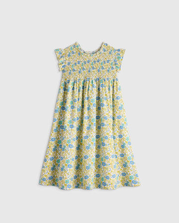 100% Organic Cotton Poplin Smocked Flutter Sleeve Dress