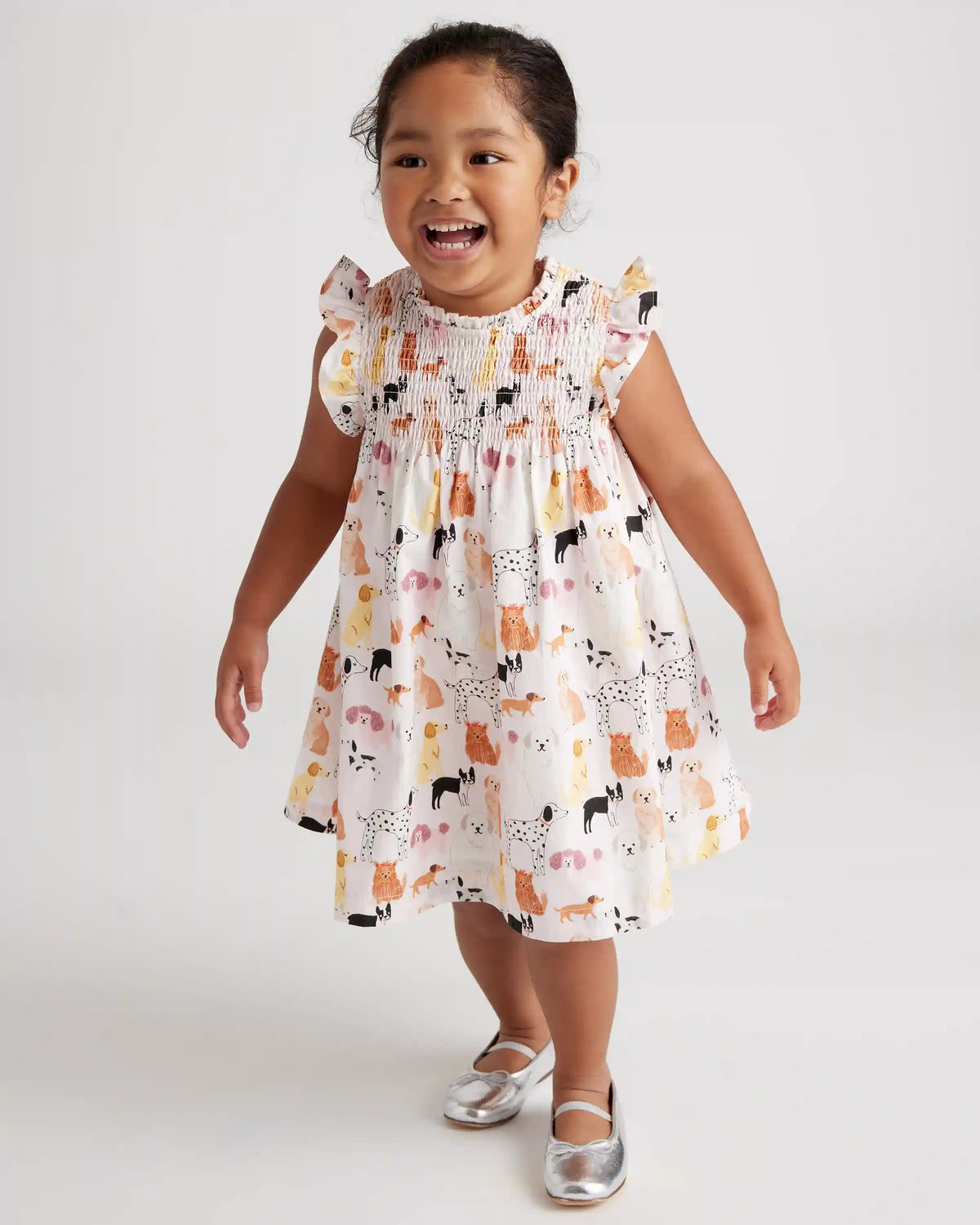100% Organic Cotton Poplin Smocked Flutter Sleeve Dress